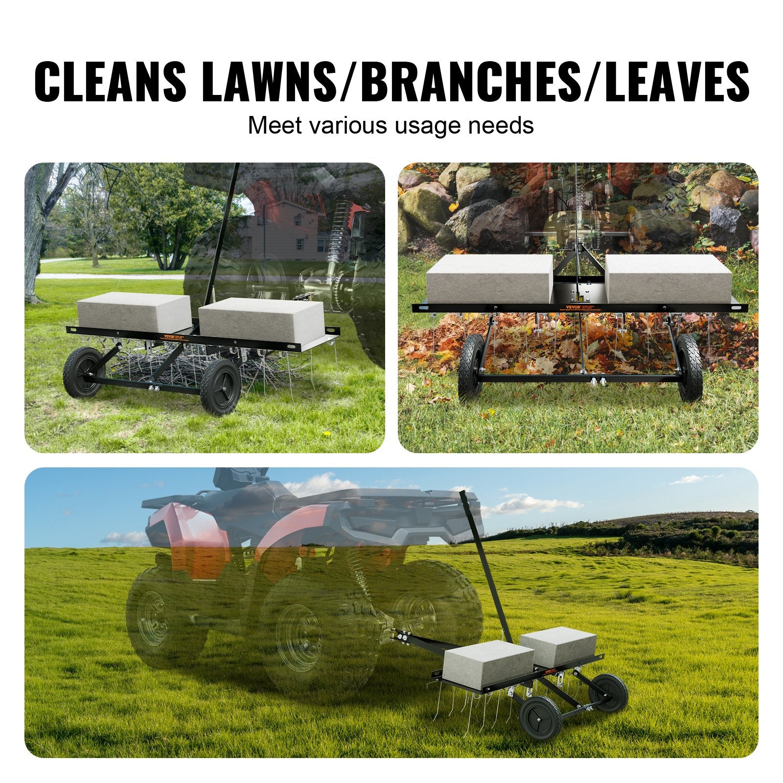 VEVOR Tow Behind Dethatcher, 1015mm Tow Dethatcher with 20 Spring Steel Tines, Lawn Dethatcher Rake for ATV or Mower, Tow Behind Lawn Rake with Lift Handle for Garden Farm Grass
