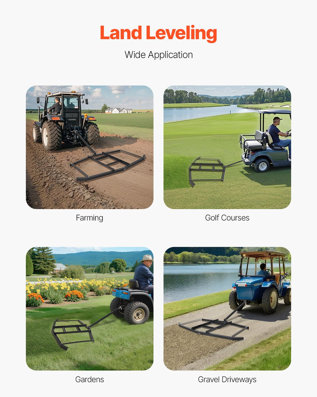 VEVOR Drag Harrow, 74" Width Tow Behind Drag Harrow, Q235 Steel Driveway Grader with Adjustable Bars & Pin Hitch, Support up to 50 lbs, Tractor Driveway Harrow for ATVs, UTVs, Garden Lawn Tractors