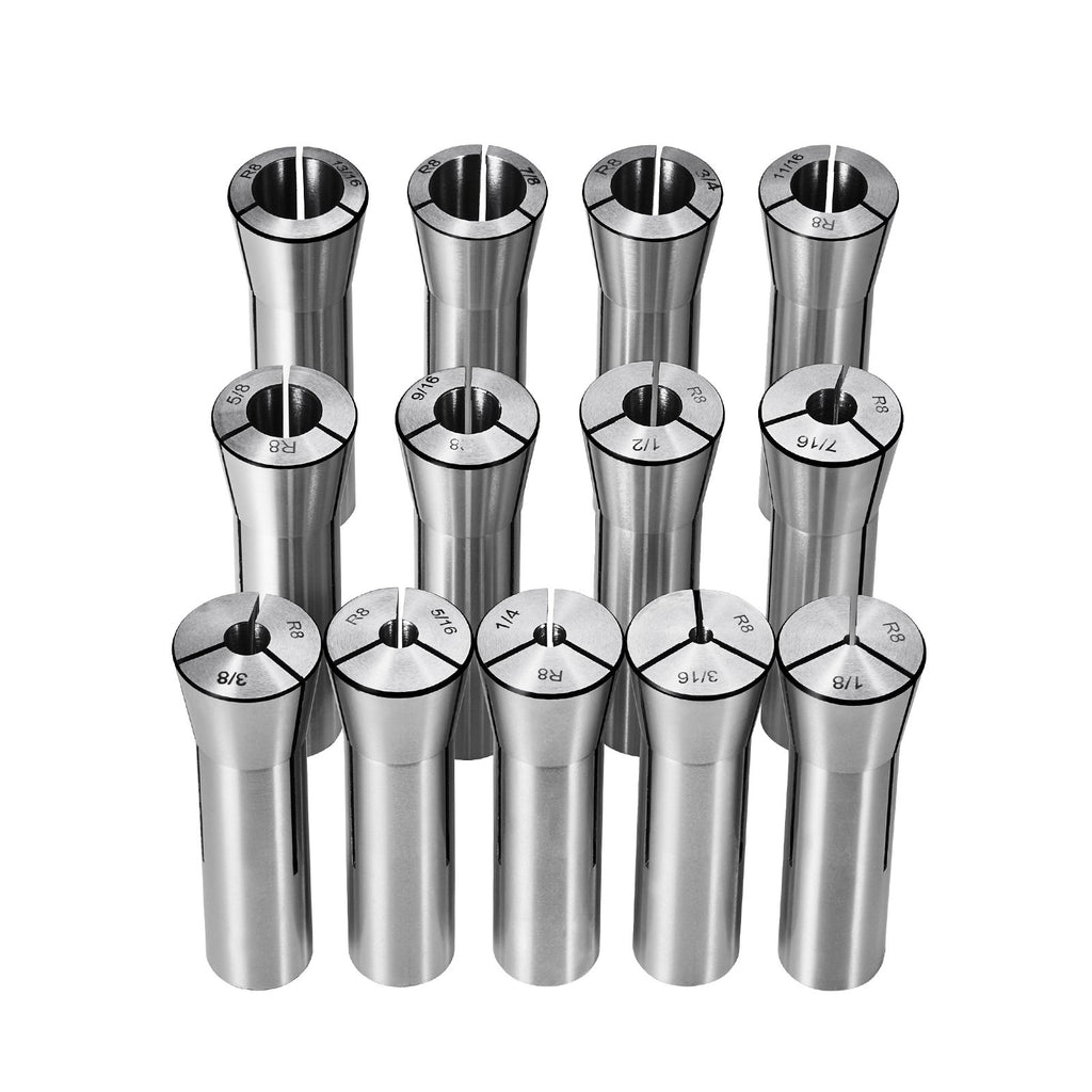 VEVOR 13 pcs Precision R8 Collet Set, 1/8'' - 7/8'', 45# Mill Collet Chuck 0.0012"/30μm TIR with 13 Labeled Storage Boxes, for Milling Machine Drill Presses Boring Machine Machining Center