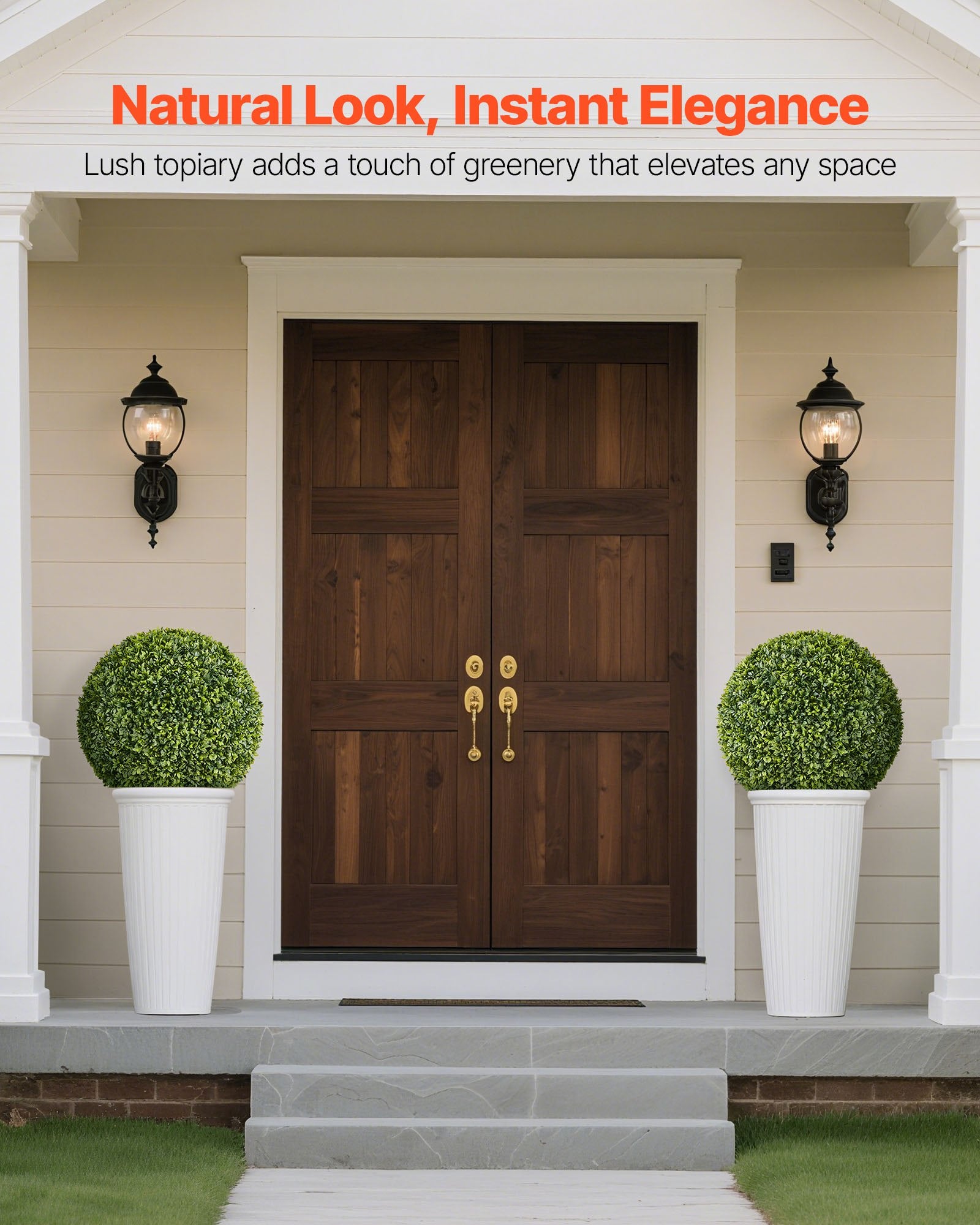 VEVOR Artificial Topiary Ball, 584mm Faux Boxwood Plant Balls, Fake Silk Tree Look Real, Easy Assembly for Decor Front Porch Outdoor Patio Garden Balcony Backyard and Indoor Home Wedding, Green