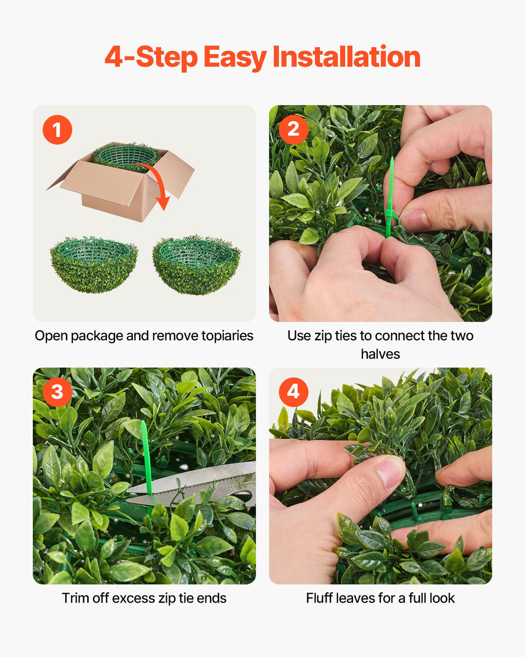 VEVOR Artificial Topiary Ball, 584mm Faux Boxwood Plant Balls, Fake Silk Tree Look Real, Easy Assembly for Decor Front Porch Outdoor Patio Garden Balcony Backyard and Indoor Home Wedding, Green