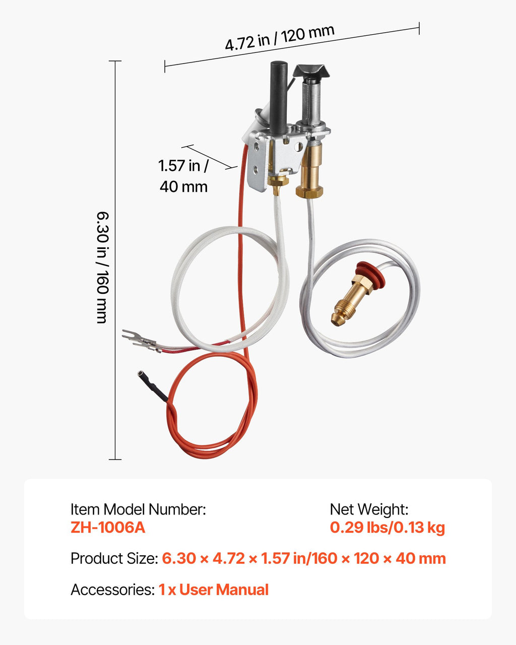 VEVOR Gas Pilot Assembly, OE 446-512A, HSRV 446-512A, SRV 446-512A Fireplace Gas Pilot Assembly Kit, Natural Gas Ignition Replacement, Compatible with Heat & Glo, Heatilator, Lennox, Regency Models