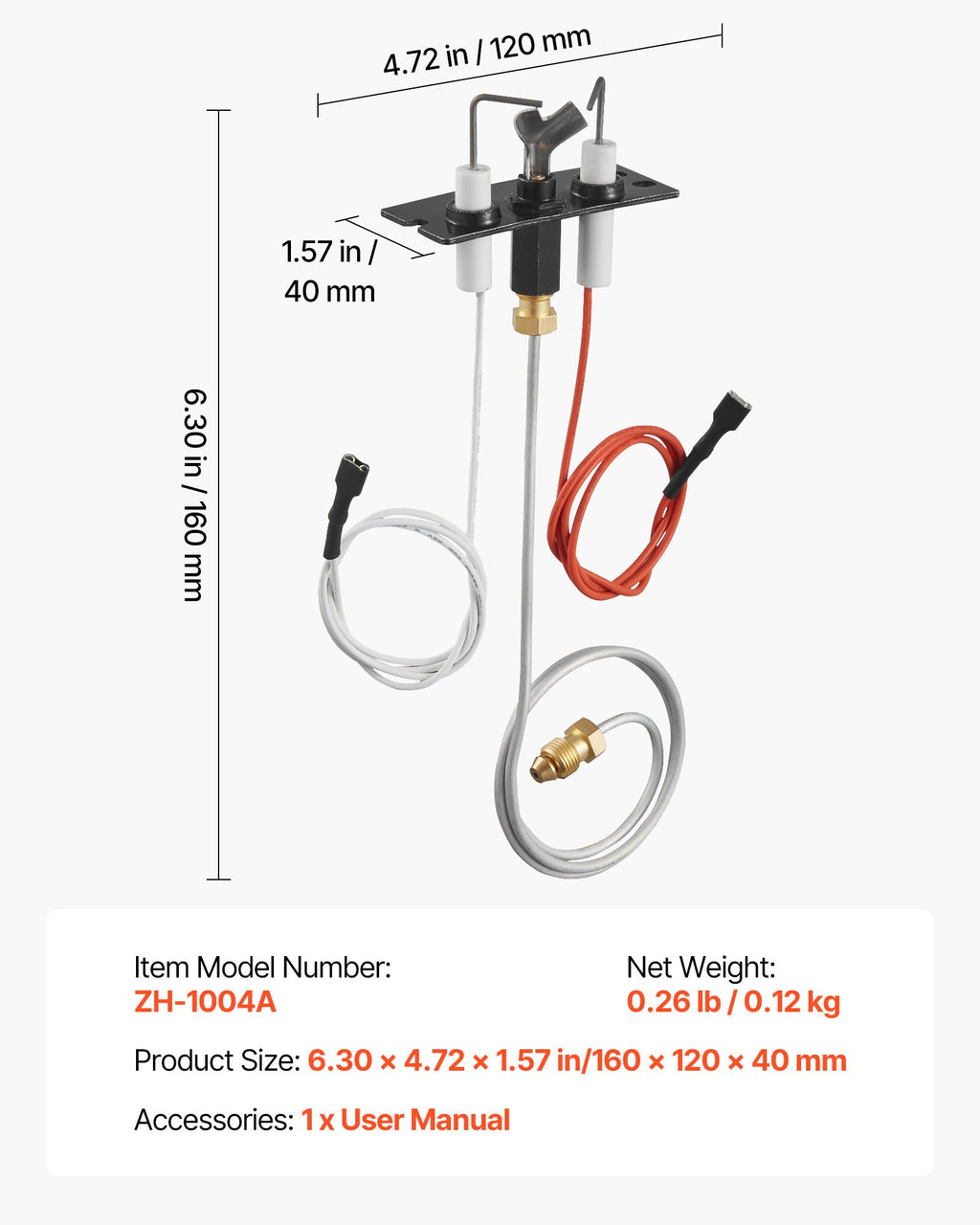 VEVOR Gas Pilot Assembly, OE 2090-012, 2198-012, SRV2090-012 Fireplace Gas Pilot Assembly, Natural Gas Ignition Replacement, Fit Heatilator, Heat & Glo, Quadra-Fire, Outdoor Lifestyles, Majestic