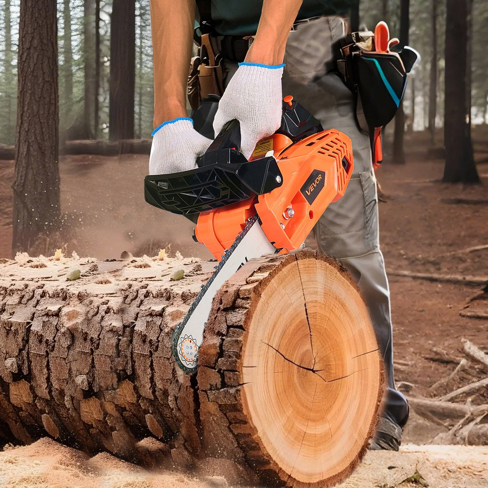 VEVOR 25 cc Gas Chainsaw, 305 mm Gas Powered Chainsaw, 0.75 kW Power Chain Saw with Non-Slip Handle, Gas-Powered Chainsaws with Dual Fuel Tanks, For Wood Cutting, Tree Trimming, and Land Clearing