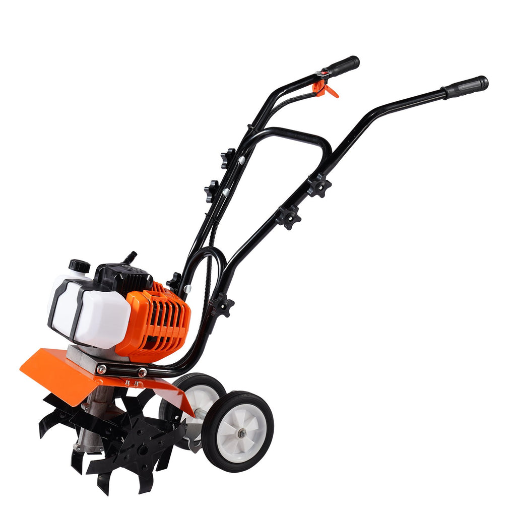 VEVOR Tiller Cultivator Gas Powered, 43CC 2-Stroke Garden Cultivator, Tiller with 4 Steel Adjustable Front Tines for Lawn, Garden and Field Soil Cultivation