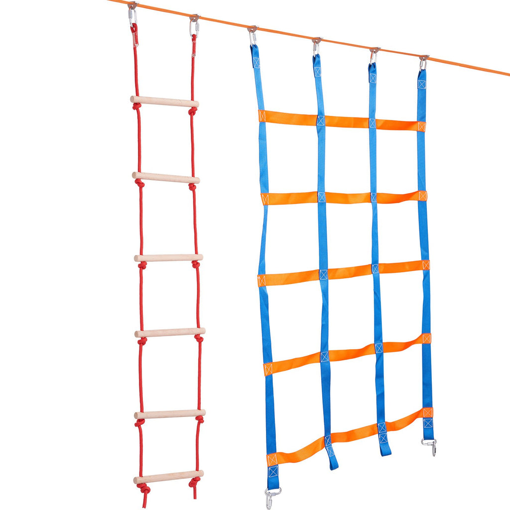 VEVOR Ninja Warrior Obstacle Course for Kids, 15.24 m Weatherproof Slacklines, 500lbs Weight Capacity Monkey Line, Outdoor Playset Equipment, Backyard Toys Training Equipment Set with 10 Obstacles