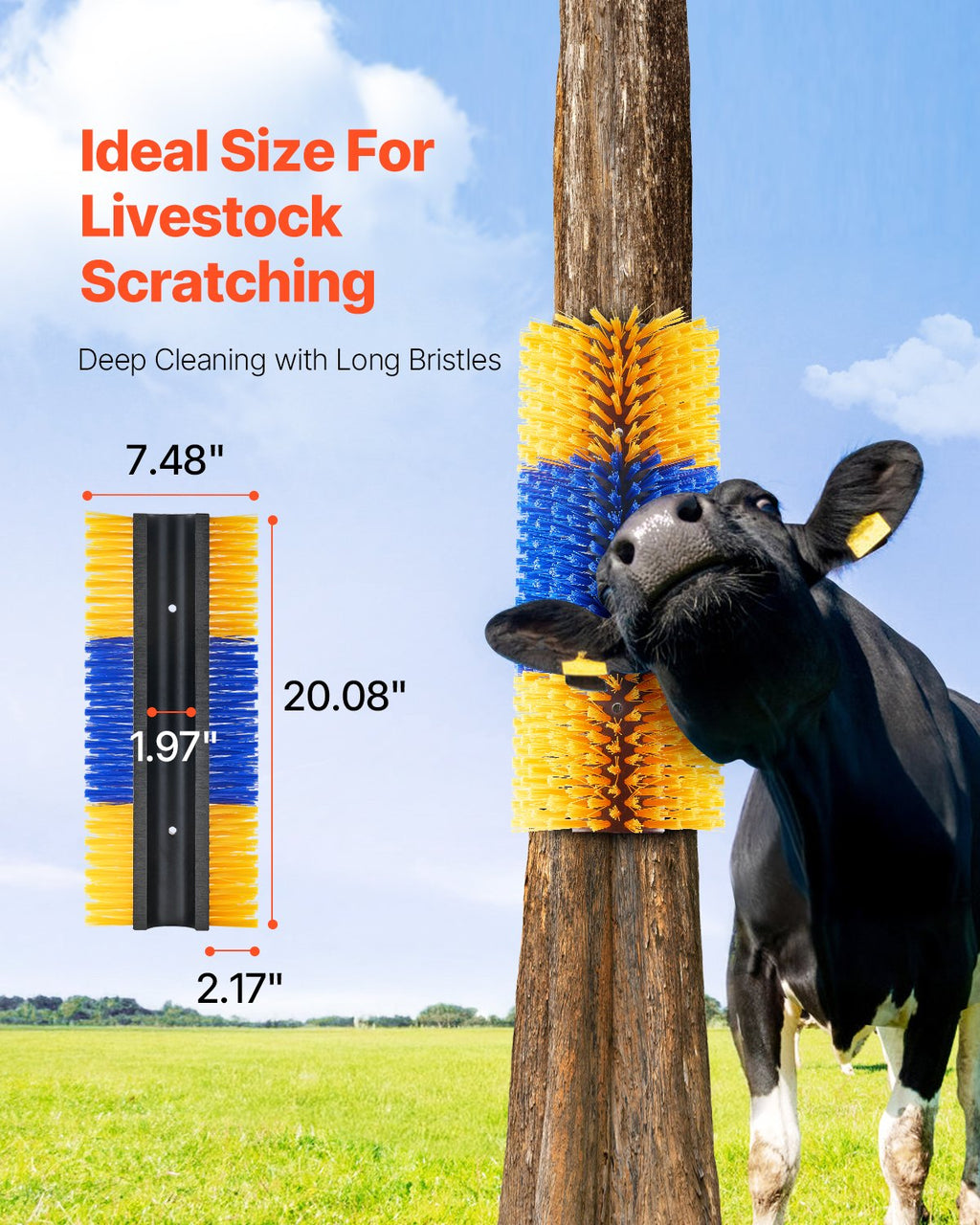 VEVOR Livestock Scratching Brush, Horse Brush with 2 Screws, 20  x 7.5 in Cow Scratcher, for Back Itch Relief & Keep Cleaning, Grooming & Scratching Post Brush for Horse, Pig, Cattle Supplies