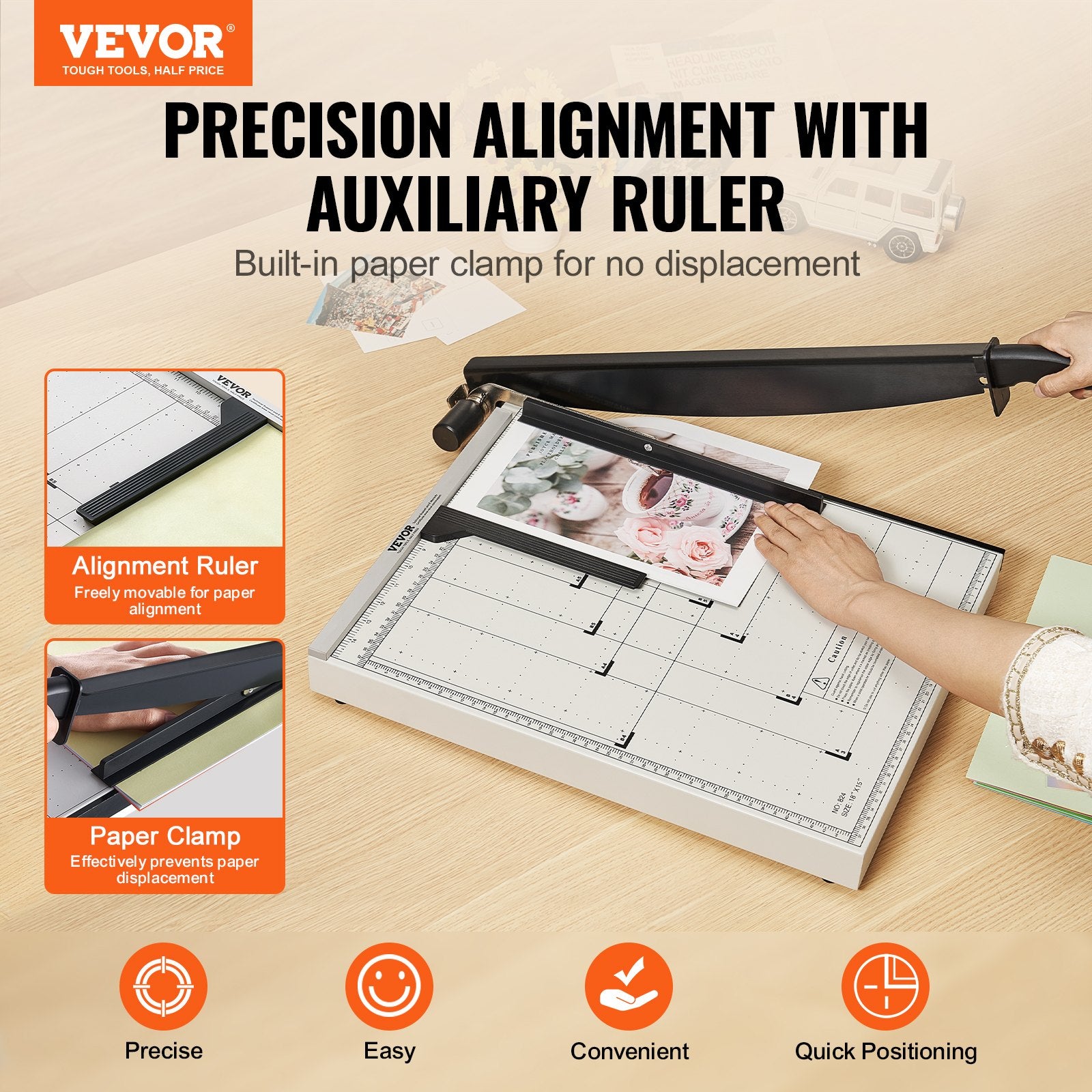 VEVOR Paper Cutter, Guillotine Trimmer, 457 mm Cut Length, 20 Sheets Capacity, Heavy Duty Guillotine Paper Cutter with Guard Rail/Blade Lock for Cardstock/Cardboard, Paper Trimmer for Home Office