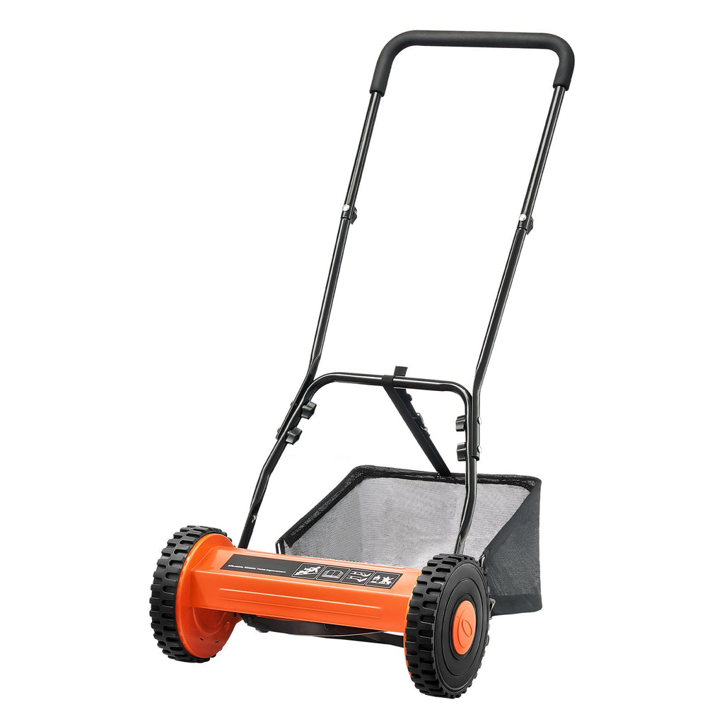 VEVOR 40cm Push Reel Lawn Mower 5-Blade Adjustable Height Grass Catcher 2-Wheel