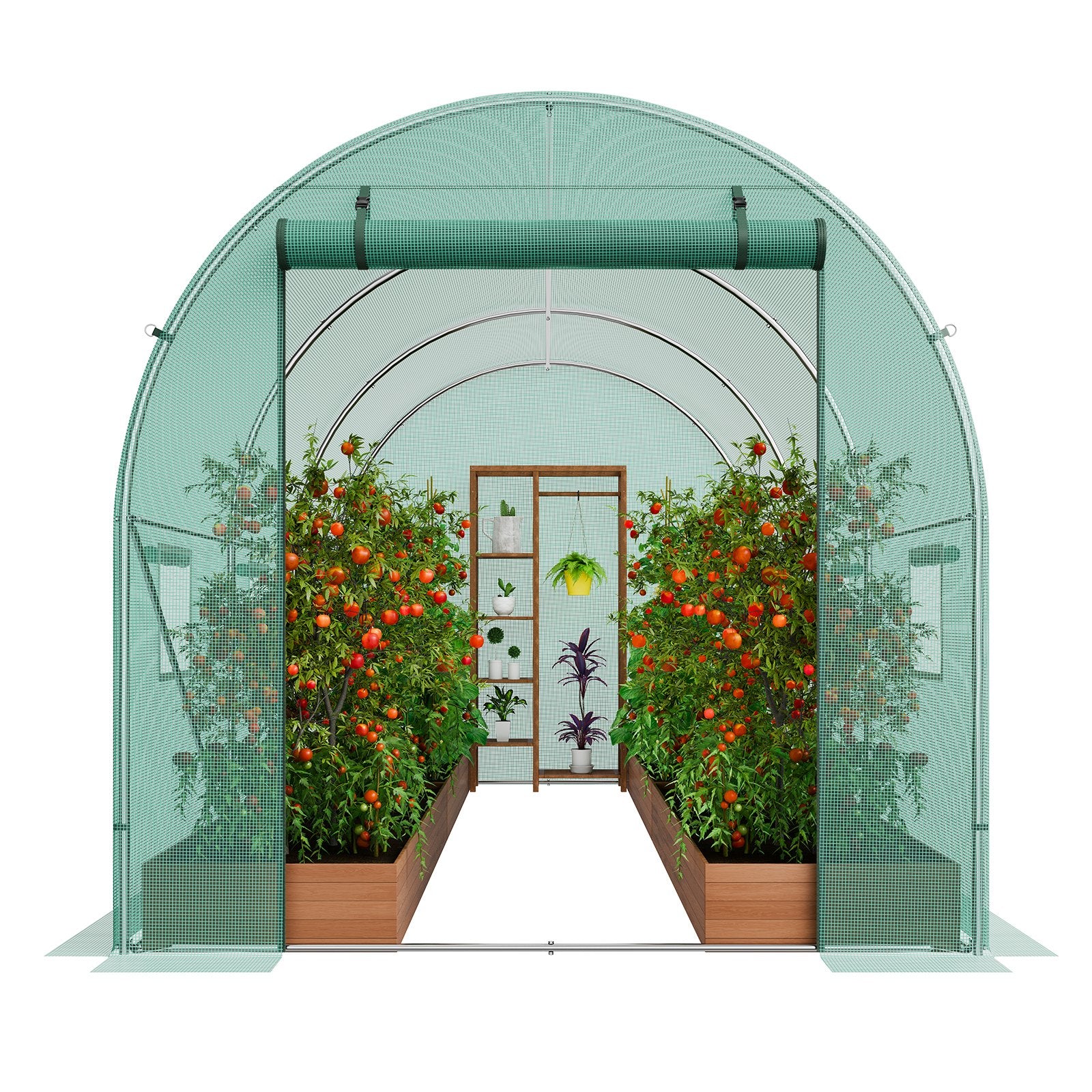VEVOR Walk-in Tunnel Greenhouse 9.58x6.43x6.23ft Galvanized Frame PE Cover Green
