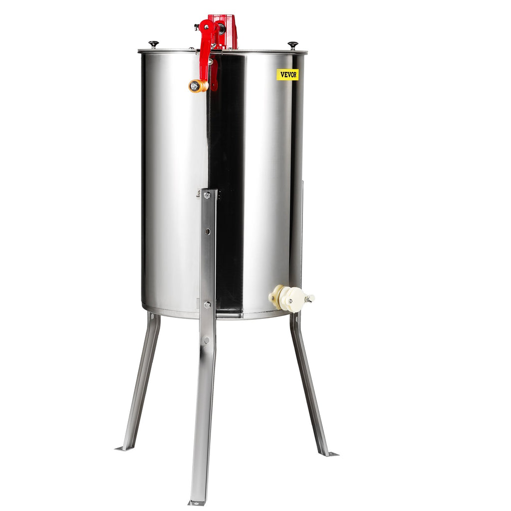 VEVOR Manual Honey Extractor, 2/4 Frames Honey Spinner Extractor, Stainless Steel Beekeeping Extraction, Honeycomb Drum Spinner with Lid, Apiary Centrifuge Equipment with Height Adjustable Stand
