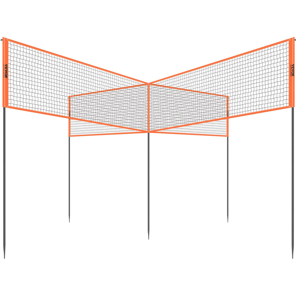VEVOR 4-Way Volleyball Net, Adjustable Height Badminton Net Set for Backyard Beach Lawn, Outdoor Portable Volleyball Net with Carrying Bag, 4 Square Quick Assemble Game Set For Kids And Adults