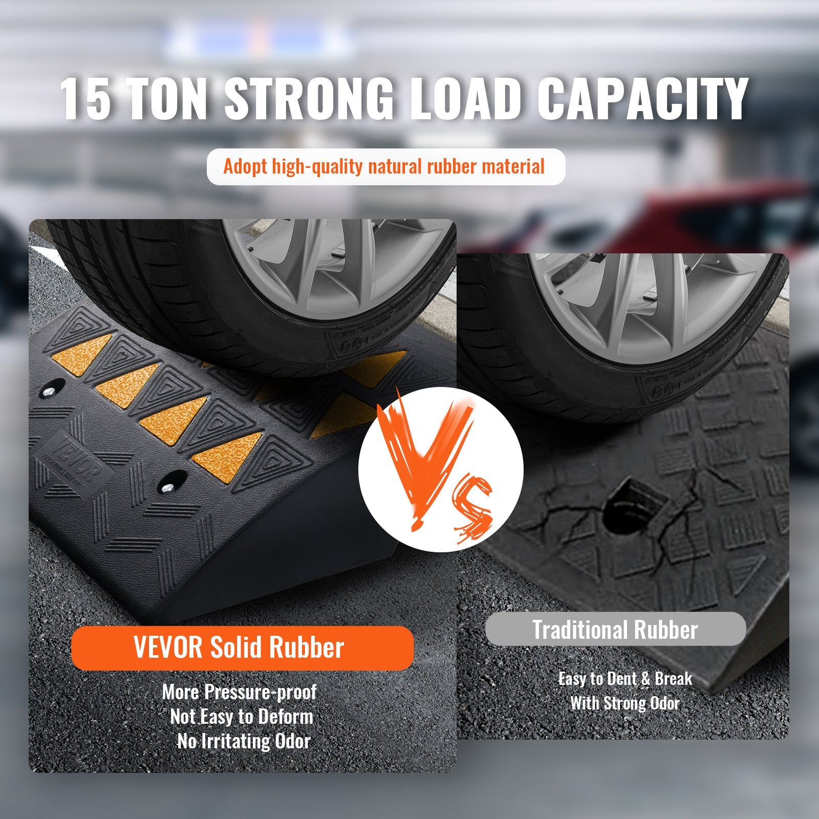 VEVOR Rubber Curb Ramp 15.2 cm Rise Height Sidewalk Curb Ramp, 37 cm Width 49.1 cm Length Driveway Ramp for Curb, 15T Heavy Duty Rubber Ramp for Forklifts, Trucks, Buses, Cars, Wheelchairs, Bikes