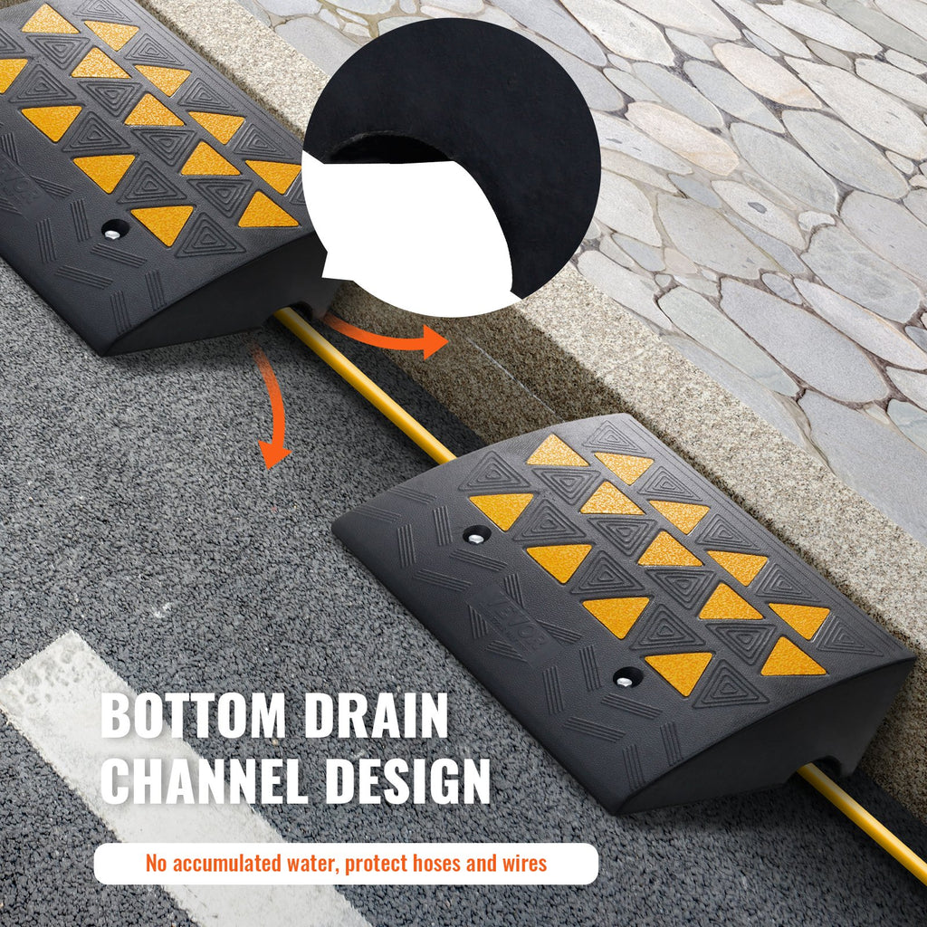 VEVOR Rubber Curb Ramp 2 Pack, 15.2 cm Rise Height Heavy-Duty 15 tons Load Capacity Threshold Ramps, Driveway Ramps with Stable Grid Structure for Cars, Wheelchairs, Bikes, Motorcycles