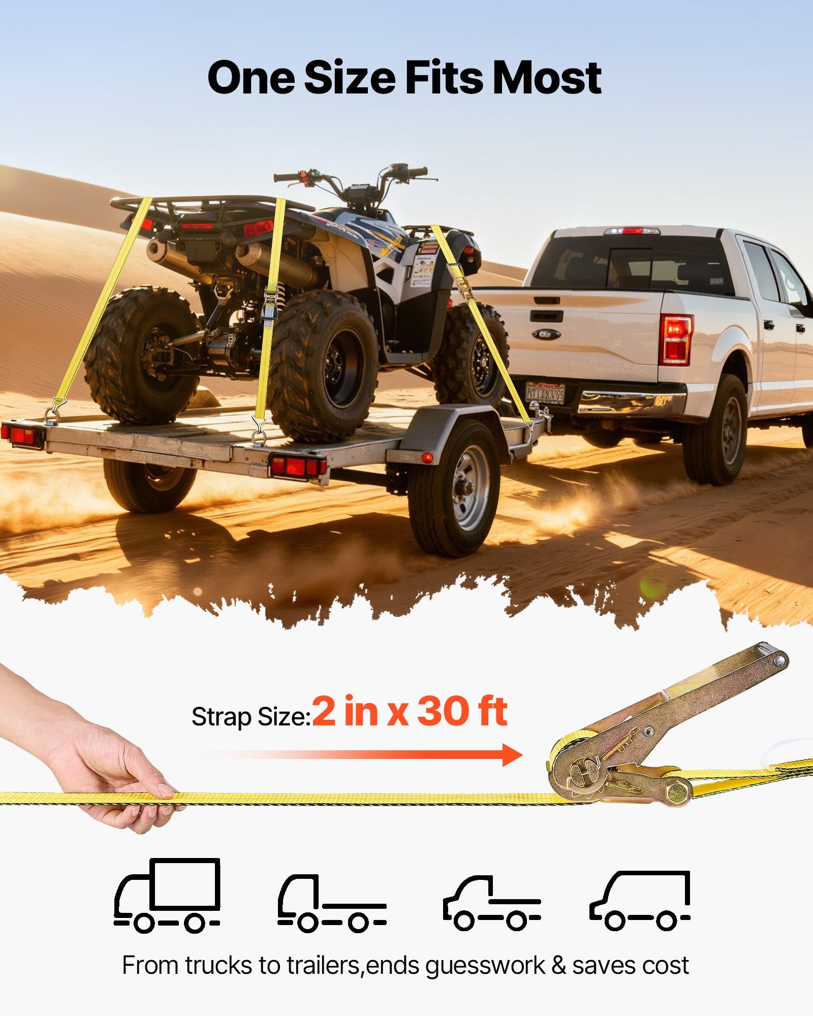 VEVOR Ratchet Straps, 50.8 mm x 9.1 m, Heavy Duty Tie Down Straps with Double J Hook, 4536 kg Break Strength, Carry Bag, Tie Down Ratcheting for Moving, Trailers, Motorcycles, Kayaks, Car Roof, 4 Pack