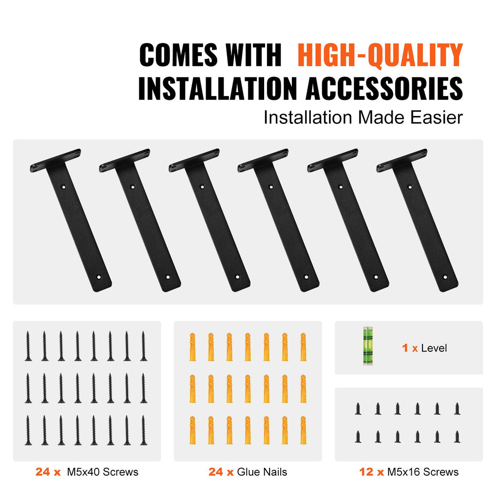 VEVOR Shelf Bracket, 16cmL x 10cmW x 4.5cmH 6 Pcs, Heavy Duty Floating Shelf Brackets, Brackets for Shelves, 5mm Thick Matte Black L Shelf Bracket,Steel Shelving Brackets with 72.6 kg Load Capacity