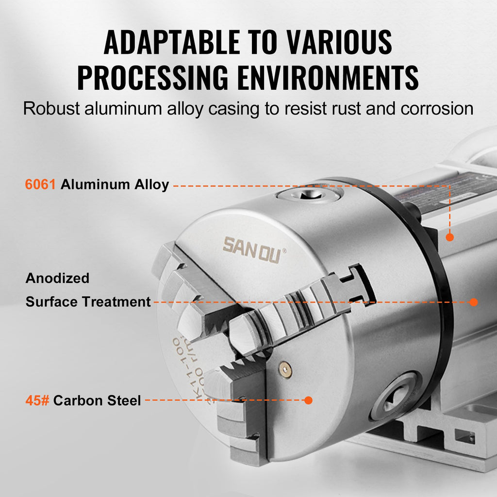 VEVOR Dividing Head, K11-100mm 3-Jaw Chuck, CNC Router Milling Machine Rotational Axis 4th Axis A Axis Indexing Head, 65 mm Center Height MT2 Tailstock 6:1 Gear Ratio, Universal for Engraving