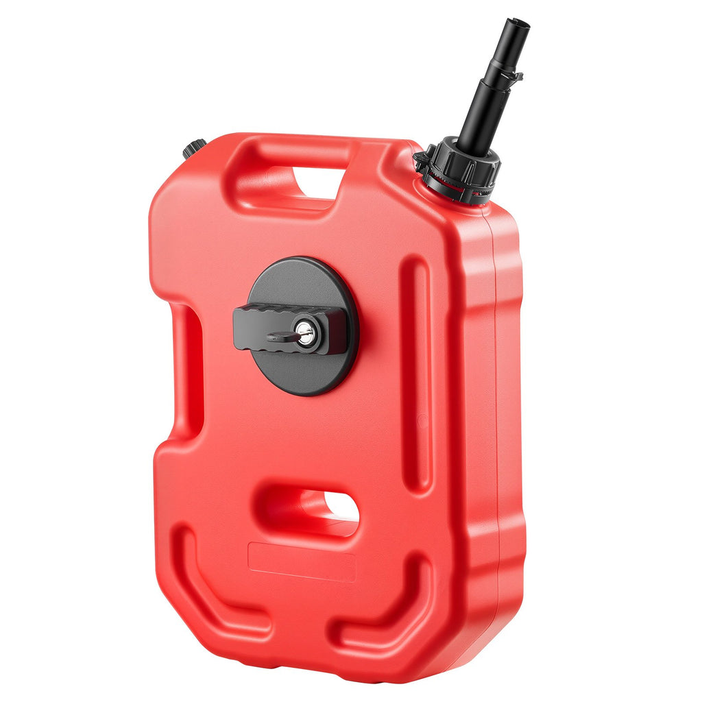 VEVOR Fuel Container, 10 L, Gas Can with Spout and Lockable Bracket, 15 L/min Max Flow Rate, Secure & Leak-proof, Portable Flat Fluid Container for Most Cars Motorcycle ATV UTV, Red