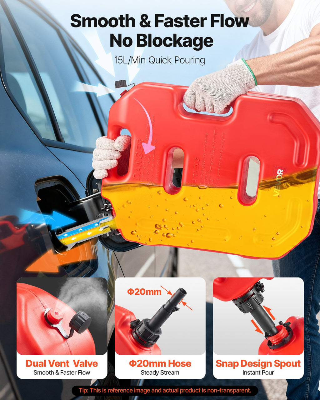VEVOR Fuel Container, 10 L, Gas Can with Spout and Lockable Bracket, 15 L/min Max Flow Rate, Secure & Leak-proof, Portable Flat Fluid Container for Most Cars Motorcycle ATV UTV, Red