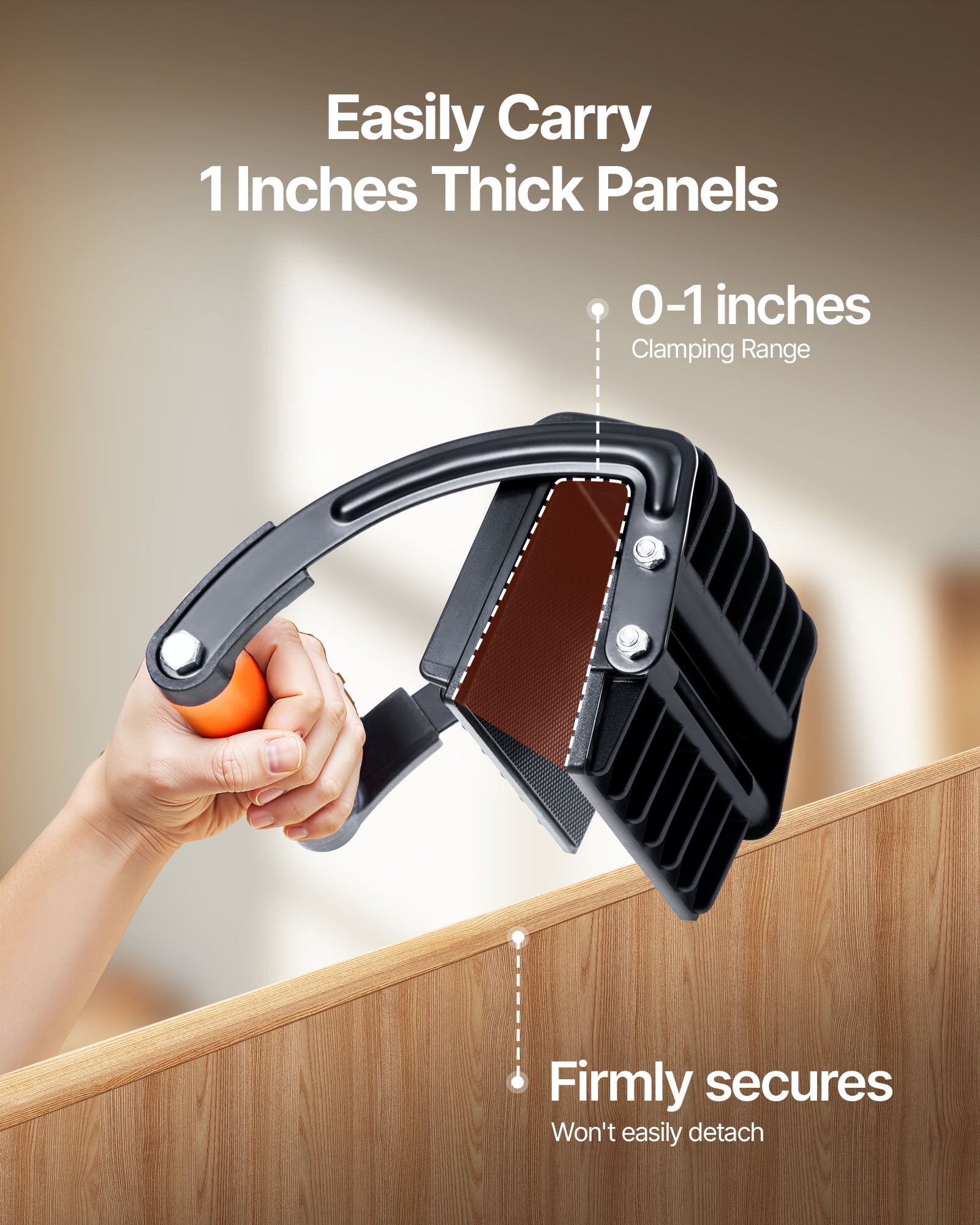 VEVOR Plywood Carrier, 90.7 kg Single Clamp Capacity, 2 Pack Adjustable Drywall Carrying Tool for 0-25.4 mm Thickness Boards, Plywood Carrier with Non-Slip Grips for Plastic Boards, Plywood, Drywall