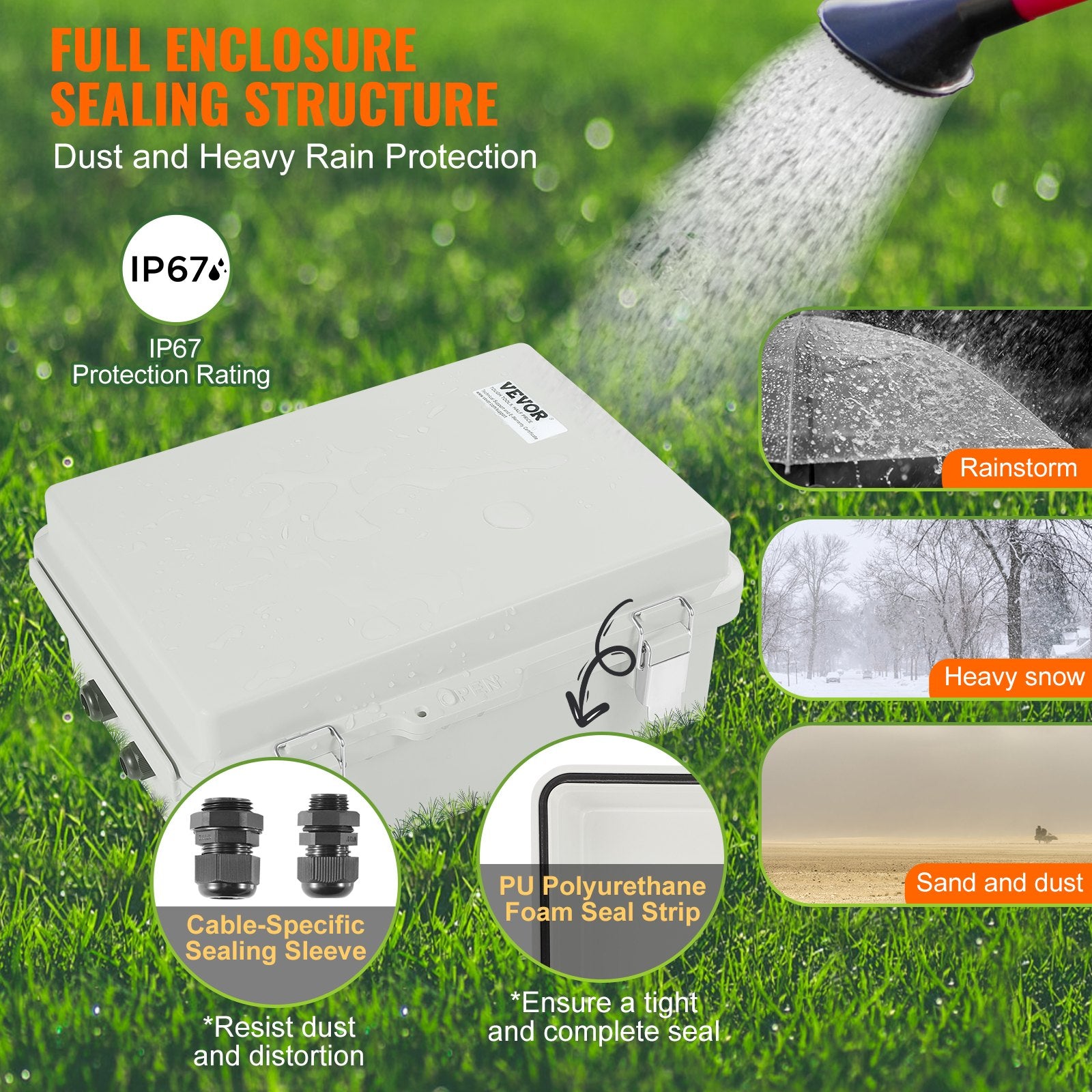 VEVOR Outdoor Electrical Junction Box, 430 x 330 x 180 mm, ABS Plastic Electrical Enclosure Box with Hinged Cover Stainless Steel Latch, IP67 Dustproof Waterproof for Outdoor Electrical Projects, 17 x 13 x 7 inch