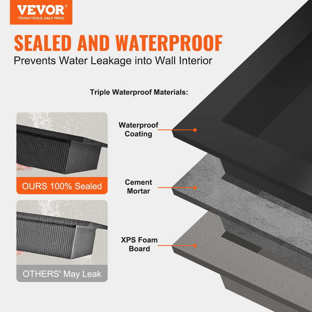 VEVOR Shower Niche Ready for Tile 40.64 x 60.96 cm, 16 x 24 inch Double Shelf Organizer, Square Corners Wall-inserted Niche Recessed, Sealed Protection Modern Soap Storage Niche for Shower Bathroom, Black
