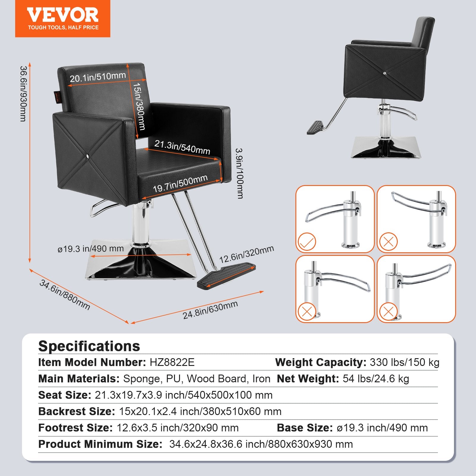 VEVOR Salon Chair, Barber Chair for Hair Stylist, Styling Chair with Heavy Duty Hydraulic Pump, Swivel Hair Salon Chair with Footrest for Beauty Spa Shampoo, Max Load Weight 330 lbs, Black