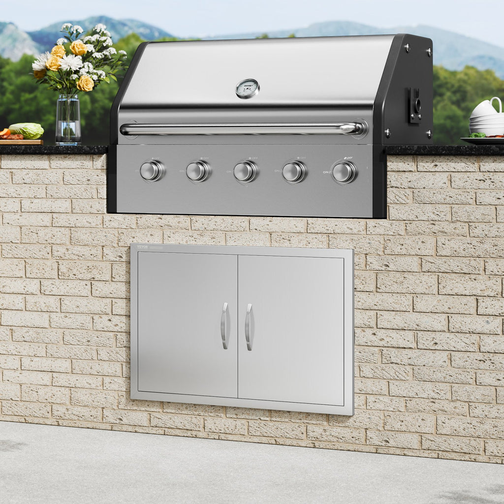 VEVOR BBQ Access Door, 838x558 mm Double Outdoor Kitchen Door, Stainless Steel Flush Mount Door, Wall Vertical Door with Handles, for BBQ Island, Grilling Station, Outside Cabinet