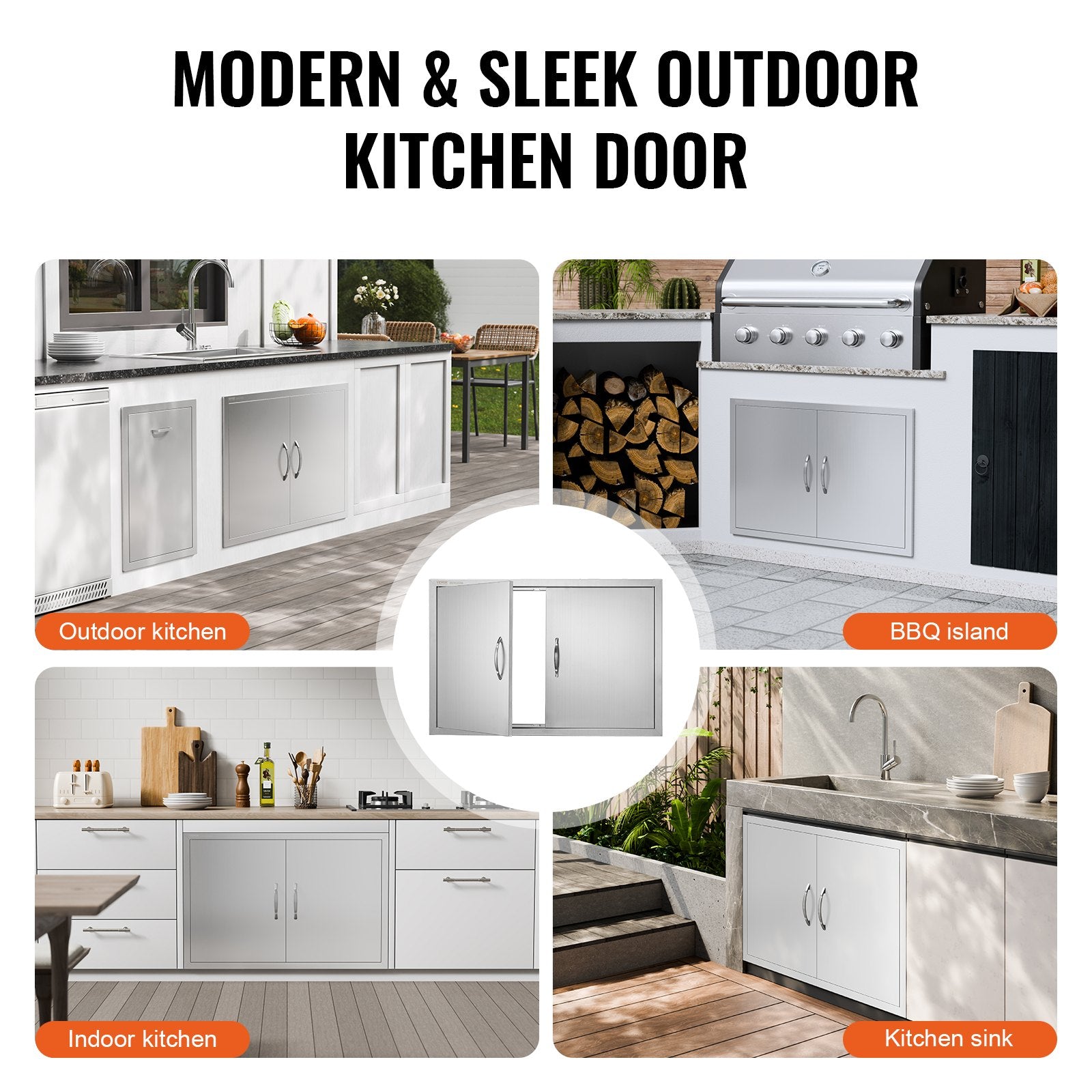 VEVOR BBQ Access Door, 889x610 mm Double Outdoor Kitchen Door, Stainless Steel Flush Mount Door, Wall Vertical Door with Handles, for BBQ Island, Grilling Station, Outside Cabinet