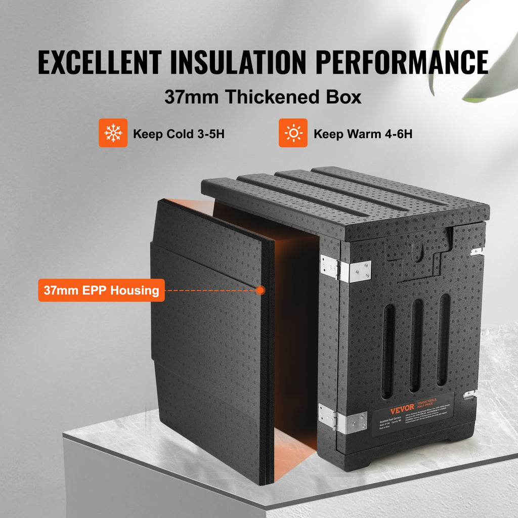 VEVOR Insulated Food Pan Carrier, 90L Hot Box for Catering, LLDPE Food Box Carrier with Double Buckles, Front Loading Food Warmer for Restaurant, Canteen, etc.