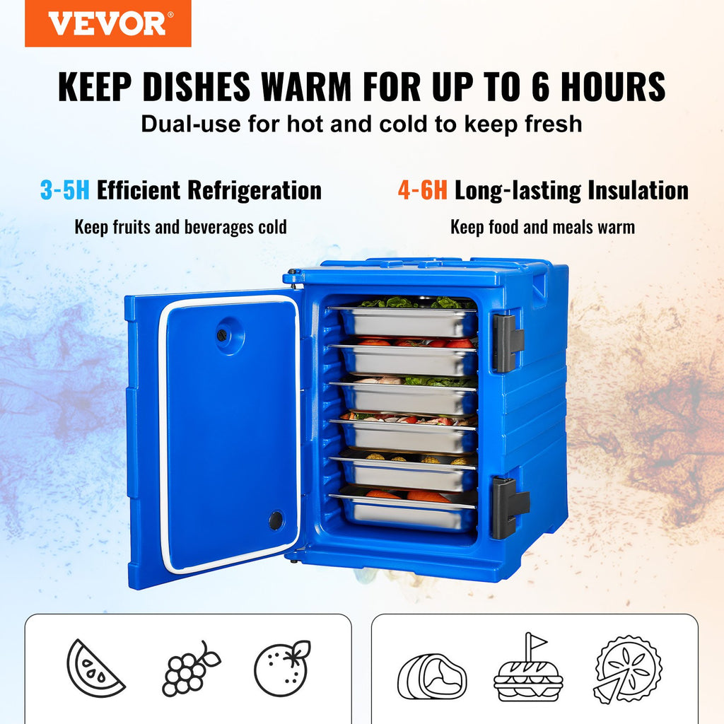 VEVOR Insulated Food Pan Carrier, 90L Hot Box for Catering, Food Box Carrier with Double Buckles, Front Loading Food Warmer with Handles, Stackable End Loader for Restaurant, Canteen