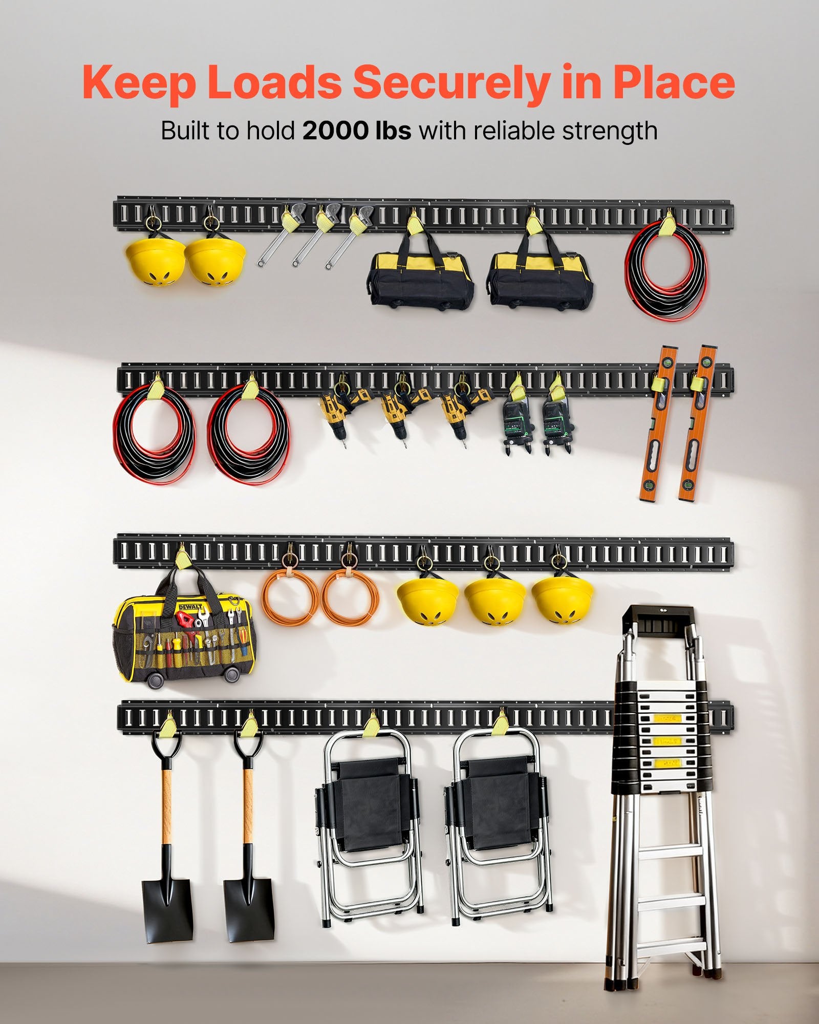 VEVOR E-Track Tie-Down Rails, 4 Pack, 2.3 m E Track Rails Secures Cargo & Heavy Loads Up to 909 kg, Trailer Tie-Down System Suitable for Garages, Vans, Motorcycle Tie Downs, ATV Mountings