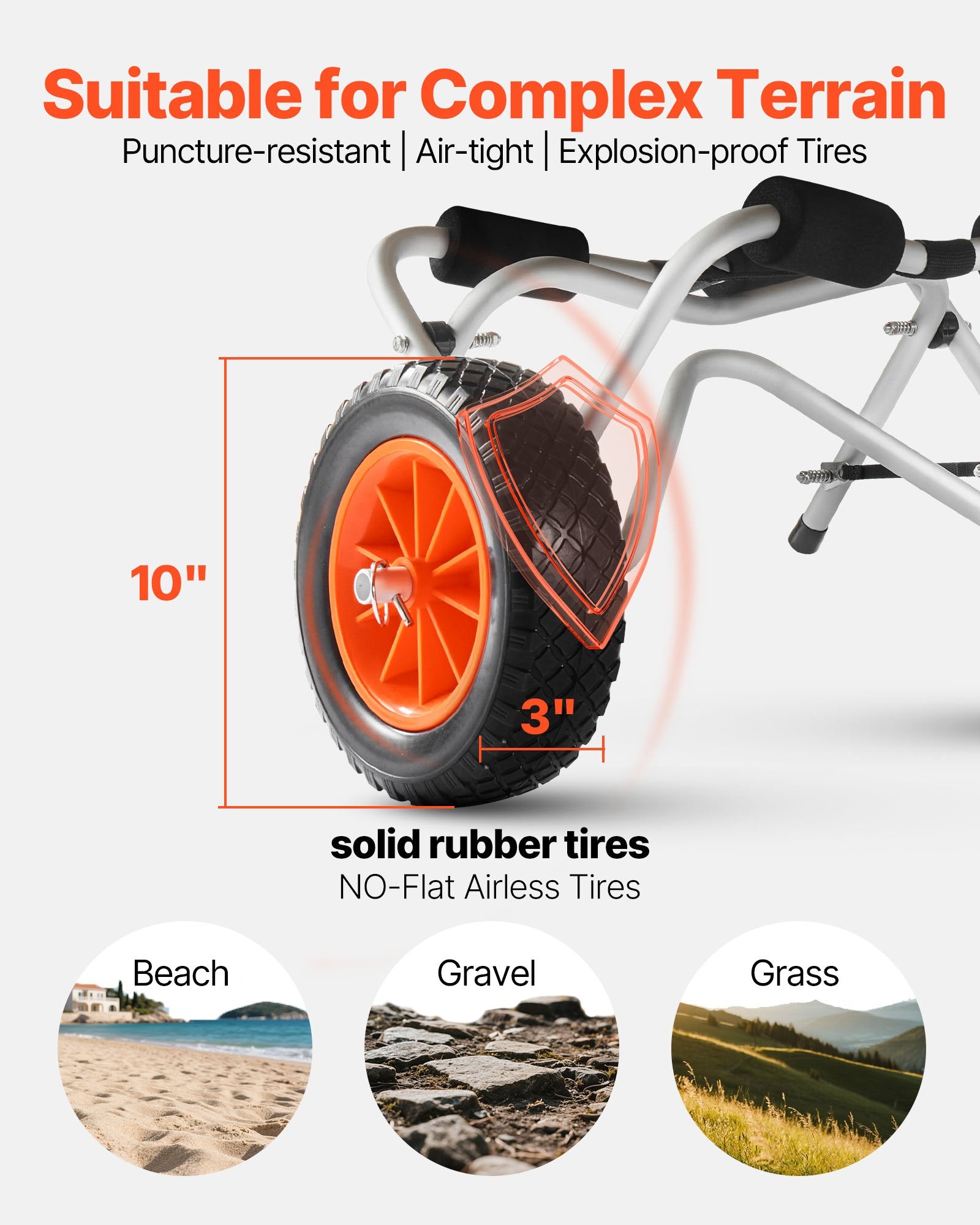 VEVOR Kayak Cart, 113.4 kg Load Capacity, Foldable Kayak Trolley with 25.4 cm Solid Rubber Tires & 1 Ratchet Strap, Paddle Board Trolley for Carrying Kayaks, Canoes, Paddleboards, Float Mats,Jon Boats