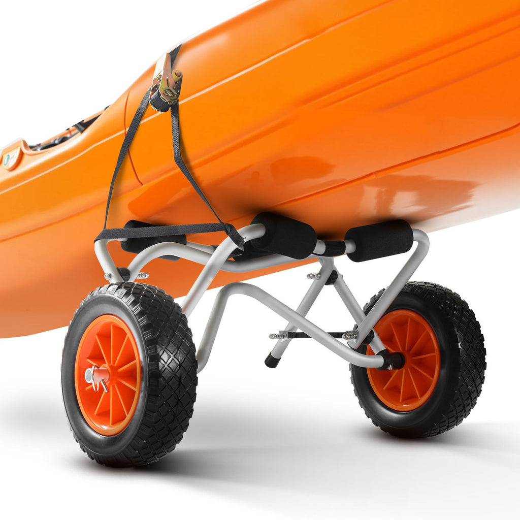 VEVOR Kayak Cart, 113.4 kg Load Capacity, Foldable Kayak Trolley with 25.4 cm Solid Rubber Tires & 1 Ratchet Strap, Paddle Board Trolley for Carrying Kayaks, Canoes, Paddleboards, Float Mats,Jon Boats