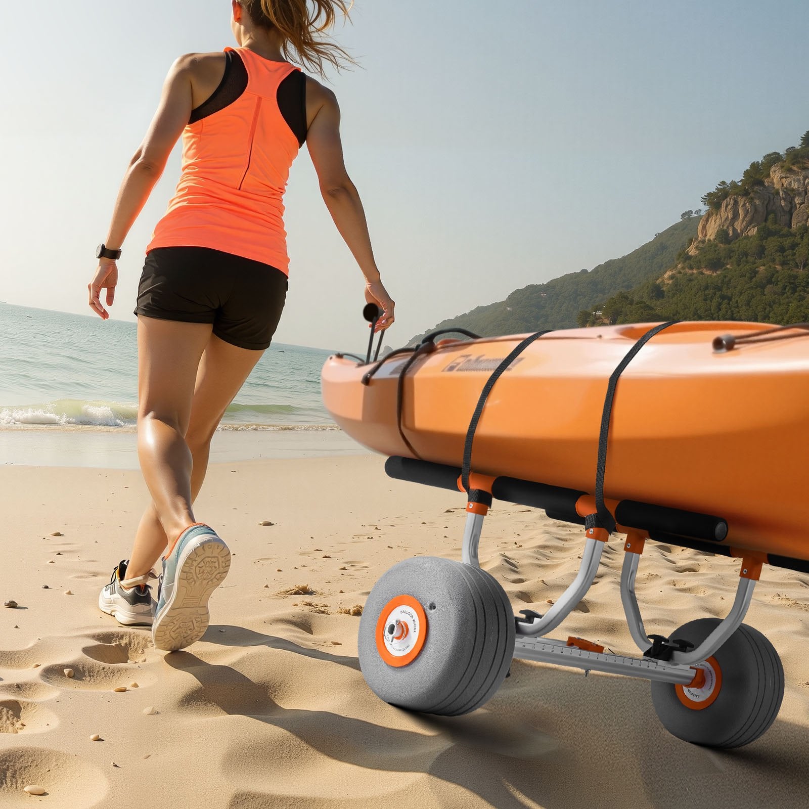 VEVOR Kayak Cart, 158.8 kg Load Capacity, Kayak Trolley with 30.5 cm Inflatable PU Tires & 2 Straps, Assembles & Disassembles Within Seconds, Paddle Board Trolley for Carrying Kayaks and Canoes