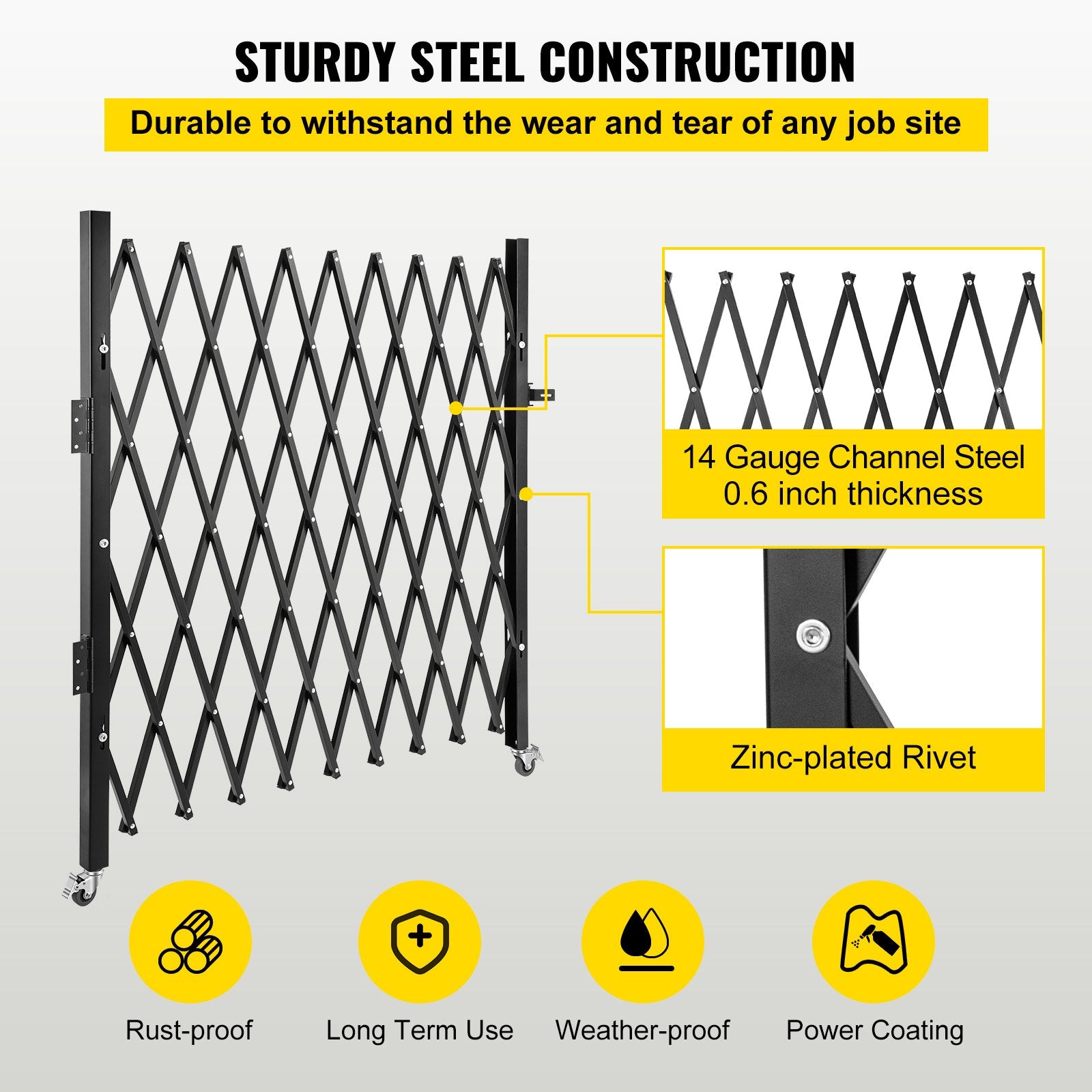 VEVOR Single Folding Security Gate, 85" H x 95" W Folding Door Gate, Steel Accordion Security Gate, Flexible Expanding Security Gate, Rolling Barricade Gate, Scissor Gate/Door with Padlock