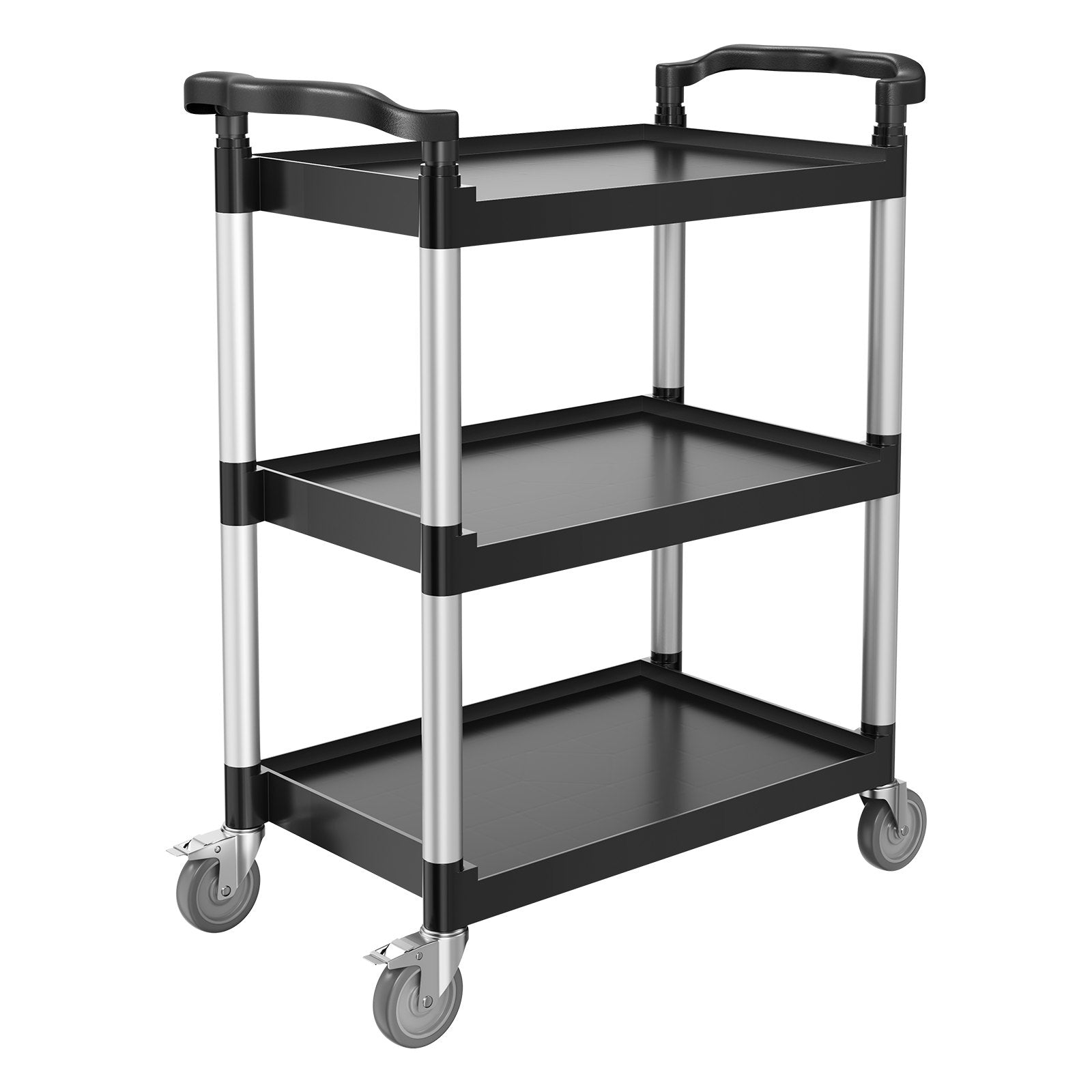 VEVOR Utility Cart, 300 lbs Load Capacity, 3-tier Utility Plastic Cart with 360° Swivel Wheels (2 with Brakes), 24.4 x 16.1-inch Food Service Cart for Warehouse, Office, Home, Restaurant, Kitchen