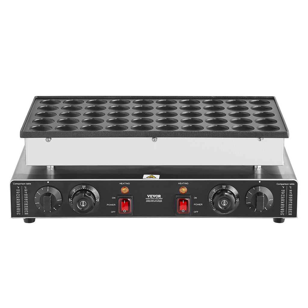 VEVOR Mini Dutch Pancake Maker, 50PCS 43mm Diameter Dorayaki Baker Machine, 1700W Commercial Electric Poffertjes Grill, Non-stick Stainless Steel, Dual Temp & Time Control, for Home Kitchen Restaurant
