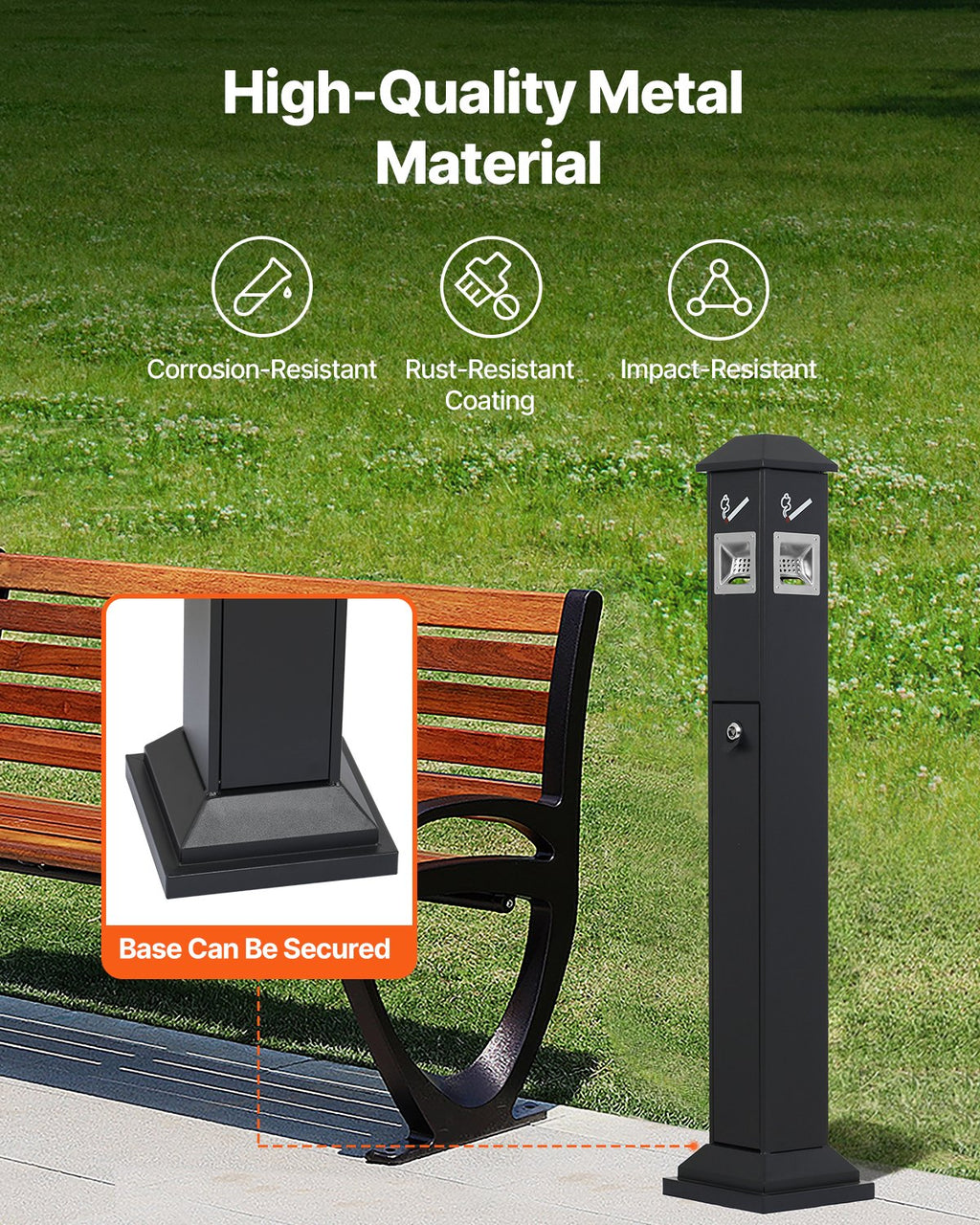 VEVOR Cigarette Butt Receptacle, Weatherproof Cigarette Butt Container with 4 Disposal Openings  & Top Cover, Freestanding Outdoor Cigarette Butt Disposal for Garden, Office, Restaurant, Hotel, Black