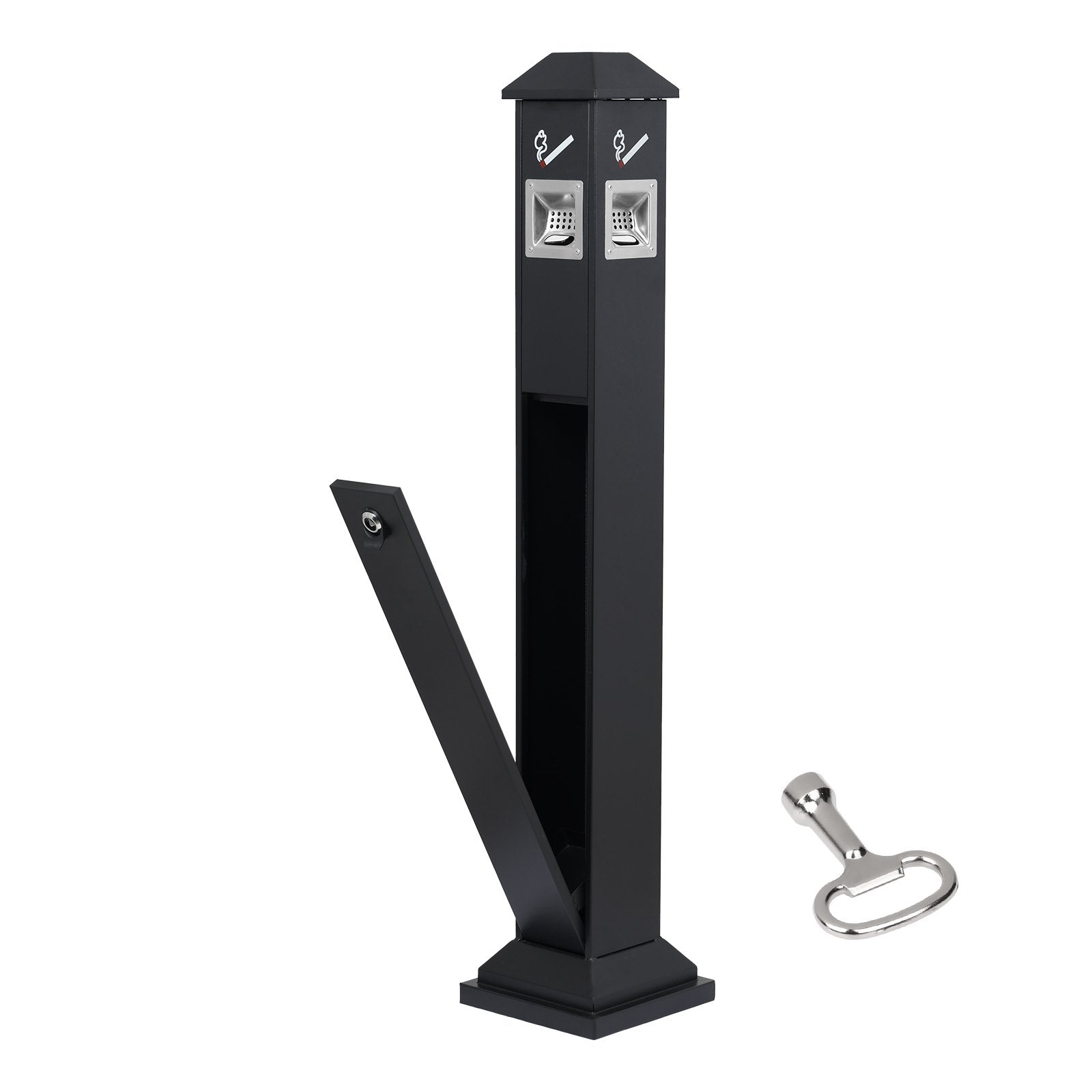 VEVOR Cigarette Butt Receptacle, Weatherproof Cigarette Butt Container with 4 Disposal Openings  & Top Cover, Freestanding Outdoor Cigarette Butt Disposal for Garden, Office, Restaurant, Hotel, Black
