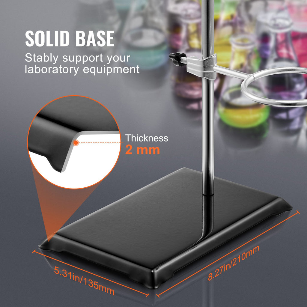 VEVOR Lab Stand Support, Laboratory Retort Support Stand 2 Sets, Steel Lab Stand 23.6" Rod and 8.3" x 5.3" Cast Iron Base, Includes Flask Clamps, Burette Clamps and Cross Clamps