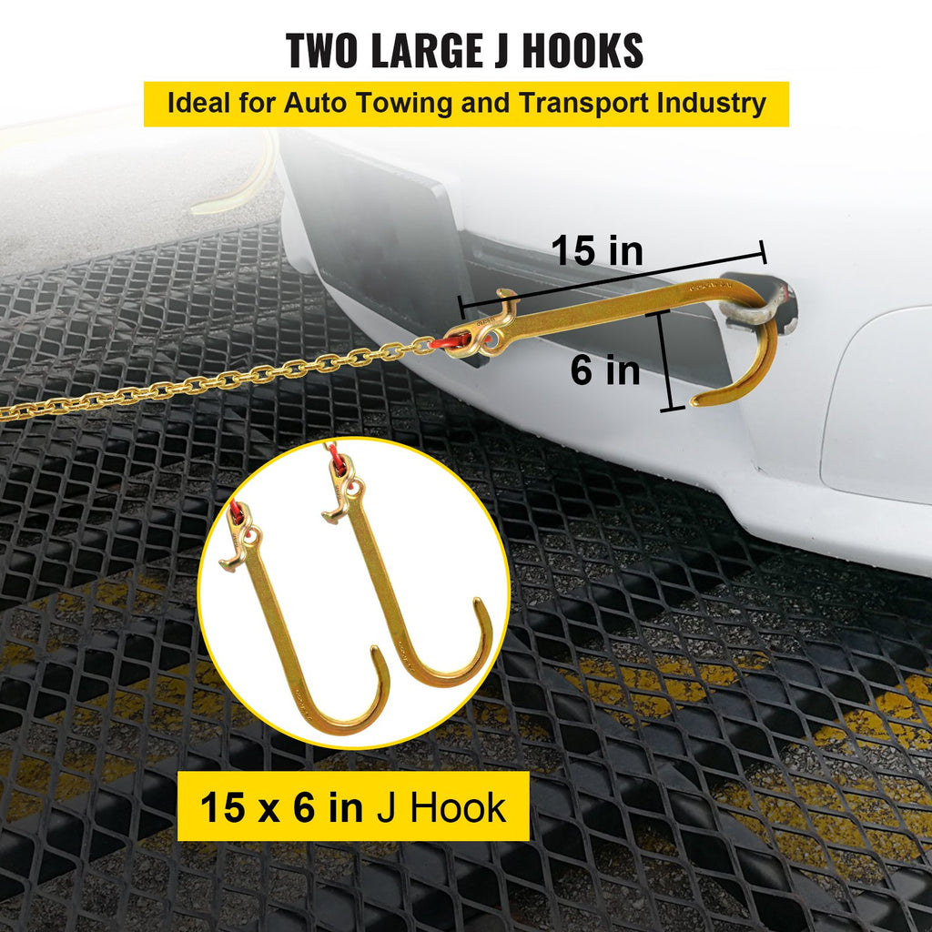 VEVOR V Bridle Chain, 5/16 in x 2 ft Bridle Tow Chain, Grade 80 V-Bridle Transport Chain, 9260 Lbs Break Strength with TJ Hooks and Crab Hooks, Heavy Duty Pear Link Connector and Chain Shorteners