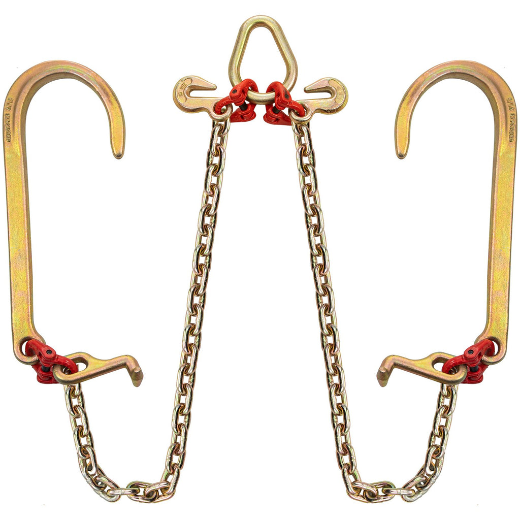 VEVOR V Bridle Chain, 5/16 in x 2 ft Bridle Tow Chain, Grade 80 V-Bridle Transport Chain, 9260 Lbs Break Strength with TJ Hooks and Crab Hooks, Heavy Duty Pear Link Connector and Chain Shorteners