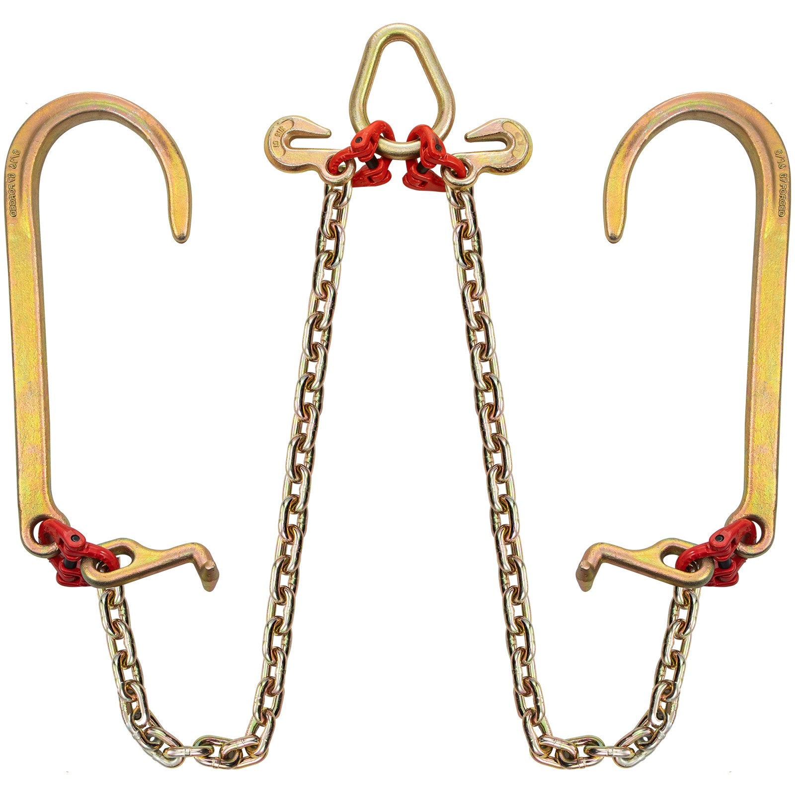 VEVOR V Bridle Chain, 5/16 in x 2 ft Bridle Tow Chain, Grade 80 V-Bridle Transport Chain, 9260 Lbs Break Strength with TJ Hooks and Crab Hooks, Heavy Duty Pear Link Connector and Chain Shorteners