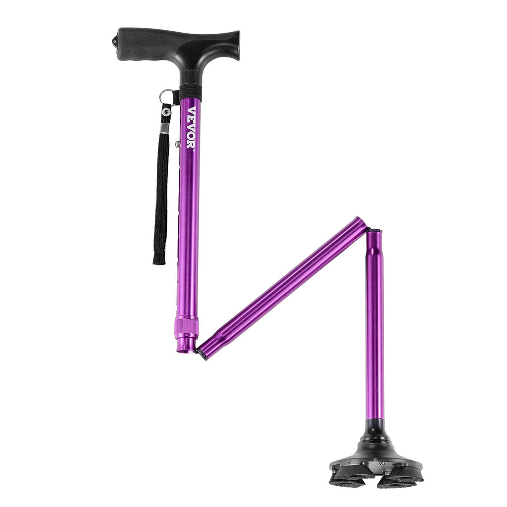 VEVOR Walking Cane Folding Walking Stick 8-Level Height 4-Pronged Pivoting Base