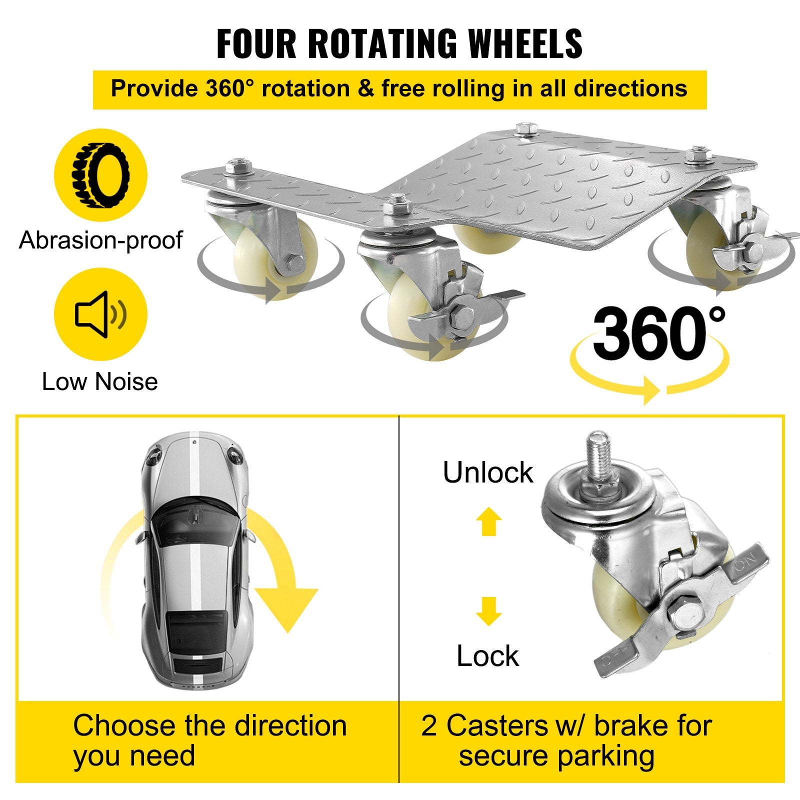 VEVOR 2 Pcs Tire Wheel Dollies 12"X16" Platform Size Wheel Car Dolly 3" Caster Wheel Dolly for Vehicle Car Auto Repair (2 Pcs)