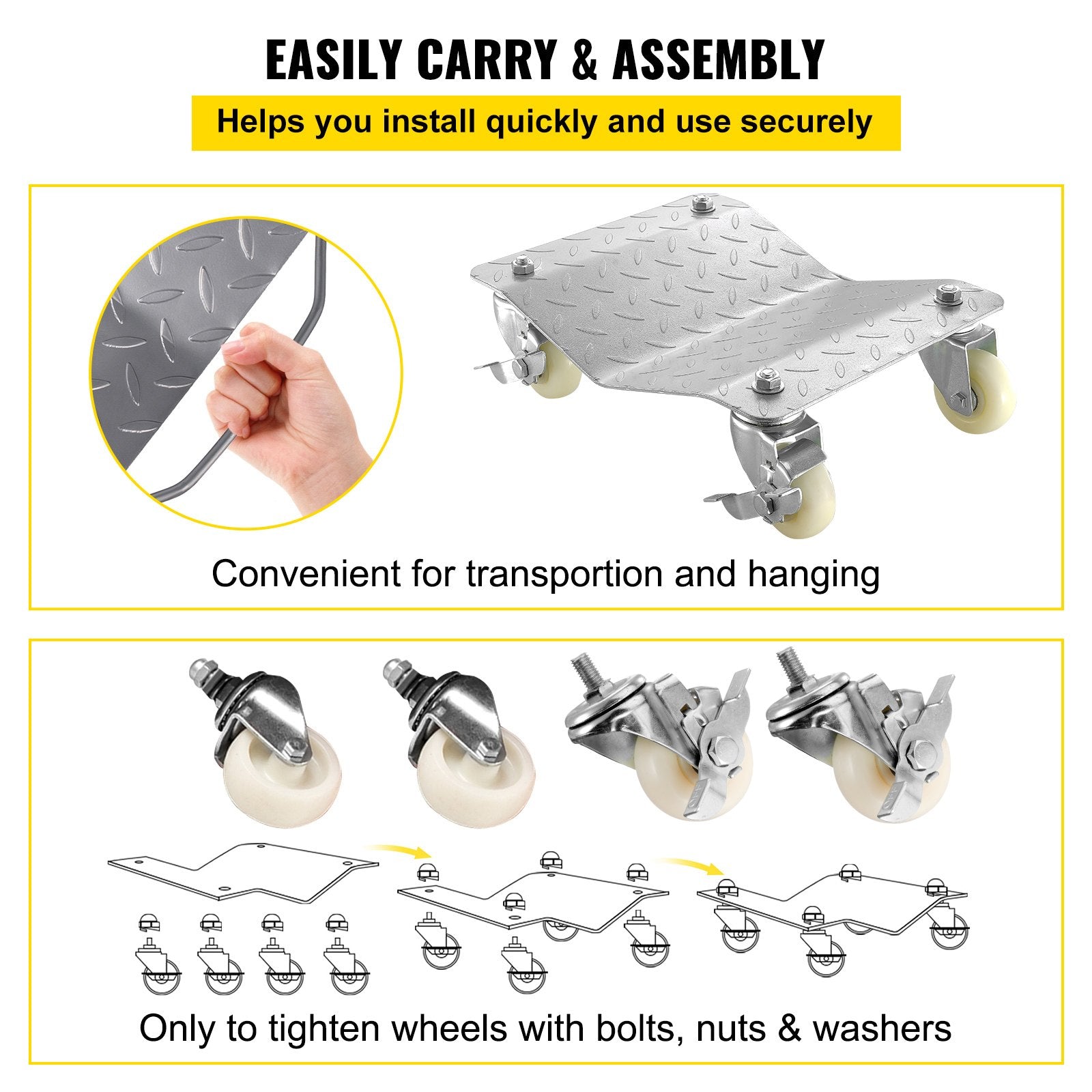 VEVOR 2 Pcs Tire Wheel Dollies 12"X16" Platform Size Wheel Car Dolly 3" Caster Wheel Dolly for Vehicle Car Auto Repair (2 Pcs)