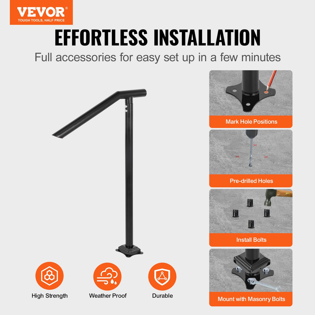 VEVOR 1-3 Step Handrail Railing for Steps Steel 150 kg Capacity with Screw Kit
