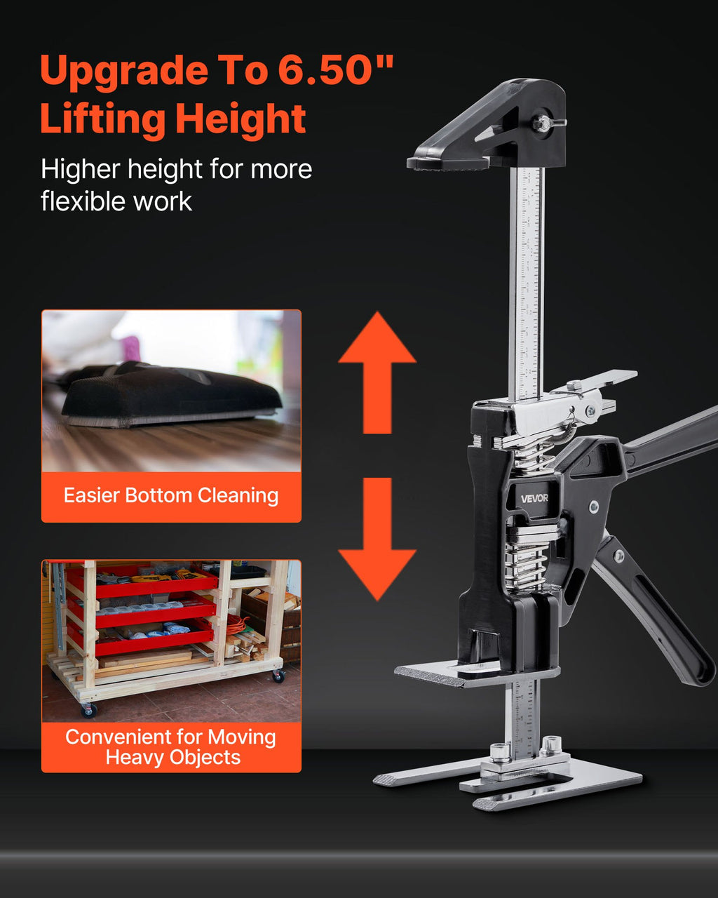 VEVOR Labor Saving Arm Jack, 2 PCS 200 kg Bearing Capacity, Lifting up to 165 mm, Metal Hand Lifting Jack Tool with Magnetic Level, 2 Adjustment Modes, for Door, Window, Furniture, Woodworking, Black