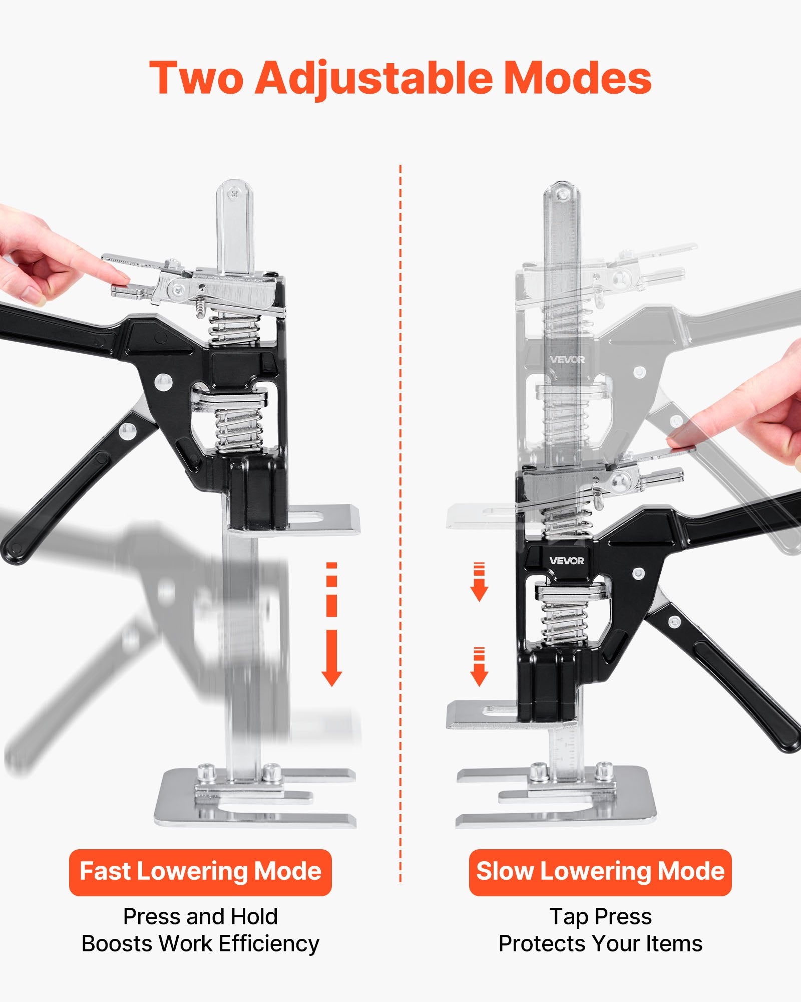 VEVOR Labor Saving Arm Jack, 2 PCS 200 kg Bearing Capacity, Lifting up to 165 mm, Metal Hand Lifting Jack Tool with Magnetic Level, 2 Adjustment Modes, for Door, Window, Furniture, Woodworking, Black